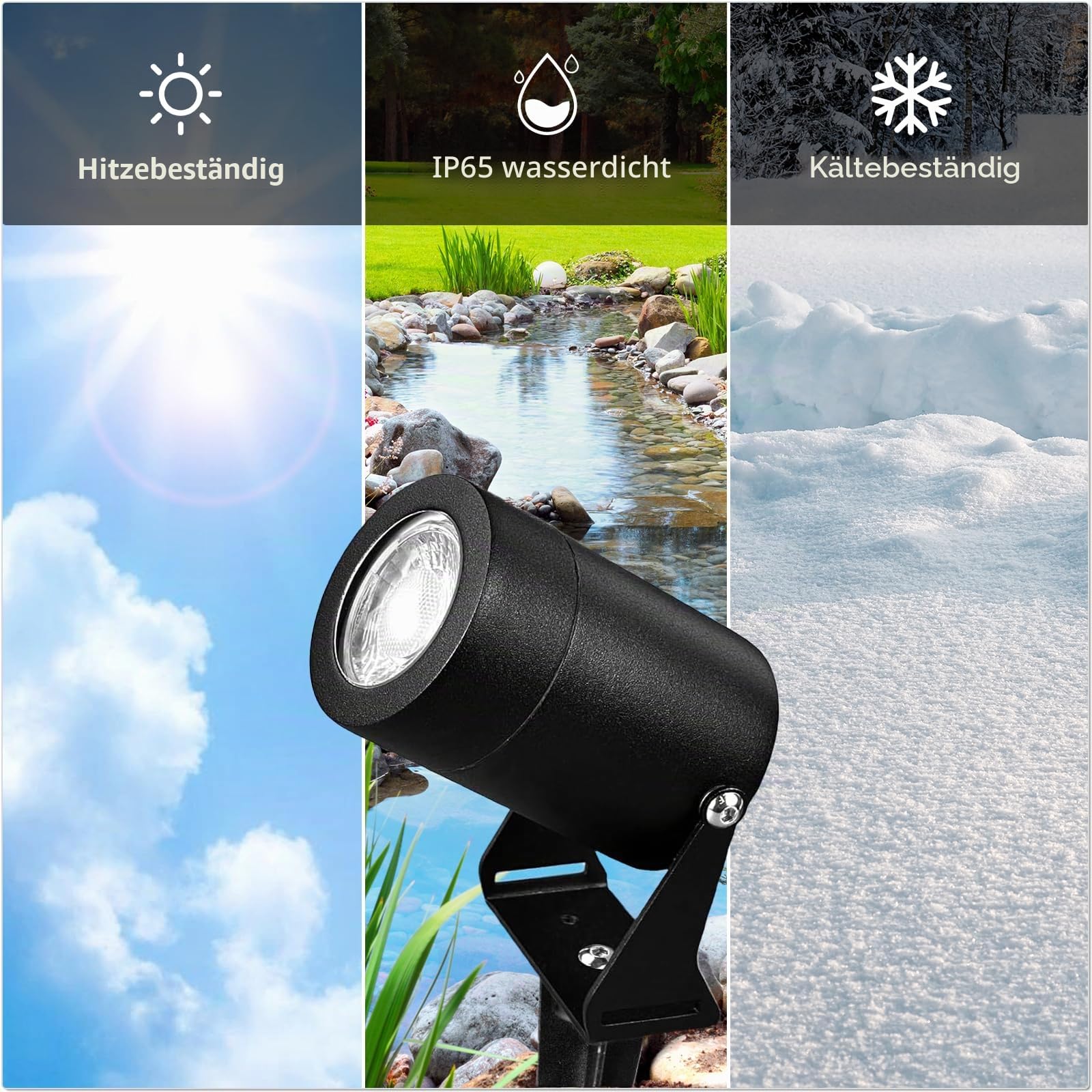 JNR Edelstahl LED Gartenbeleuchtung mit Strom und Erdspieß, Schwarz 2 Pack | IP65 Wasserdicht Gartenlampen für Draußen Strom mit 2M Kabel Kein Stecker, Gartenleuchten 5W GU10 3000K Warmweiß Glühbirne