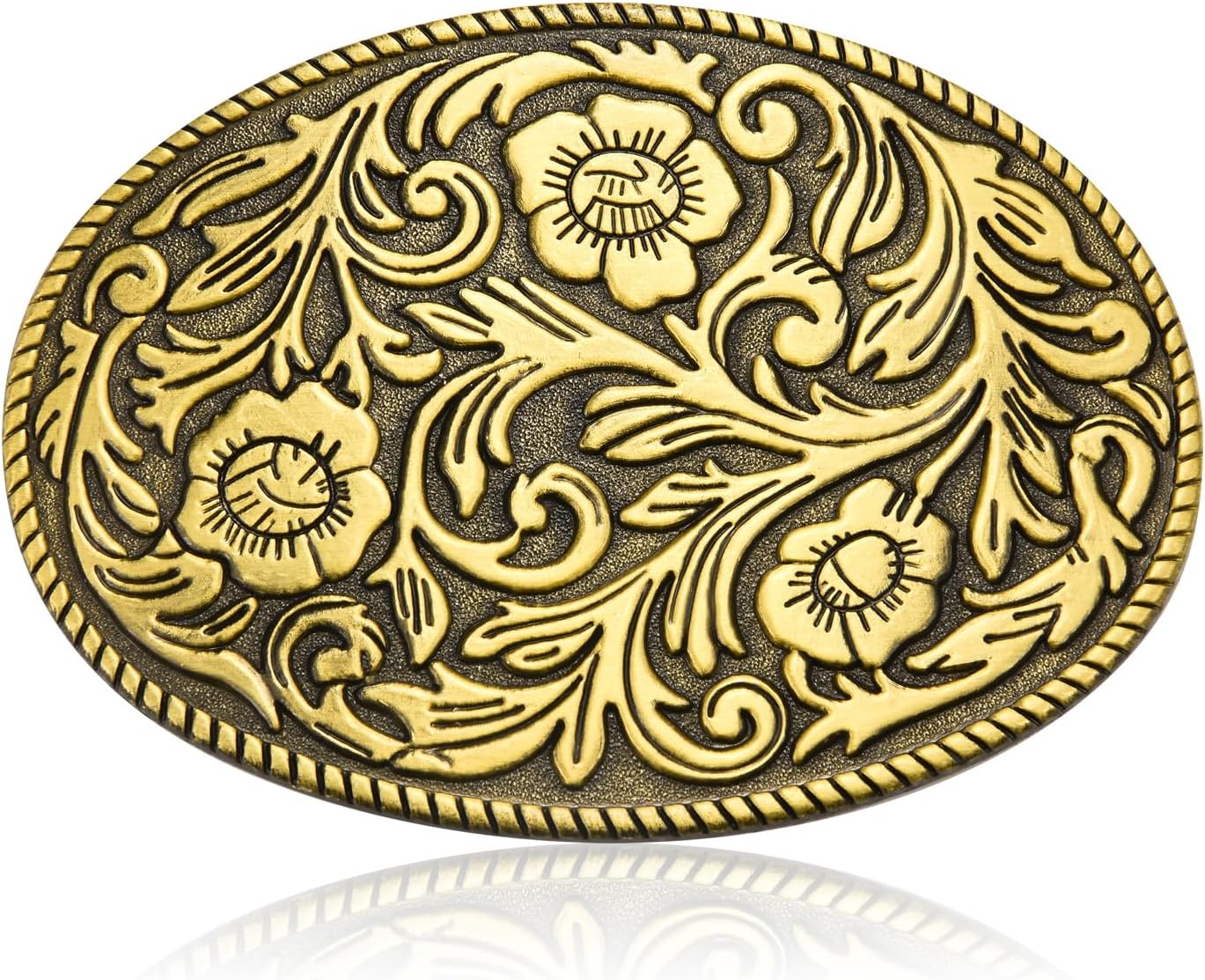 Antique Engraved Flower Belt Buckle, Western Cowboy Belt Buckle, Oval Foral Belt Buckles for Men Women