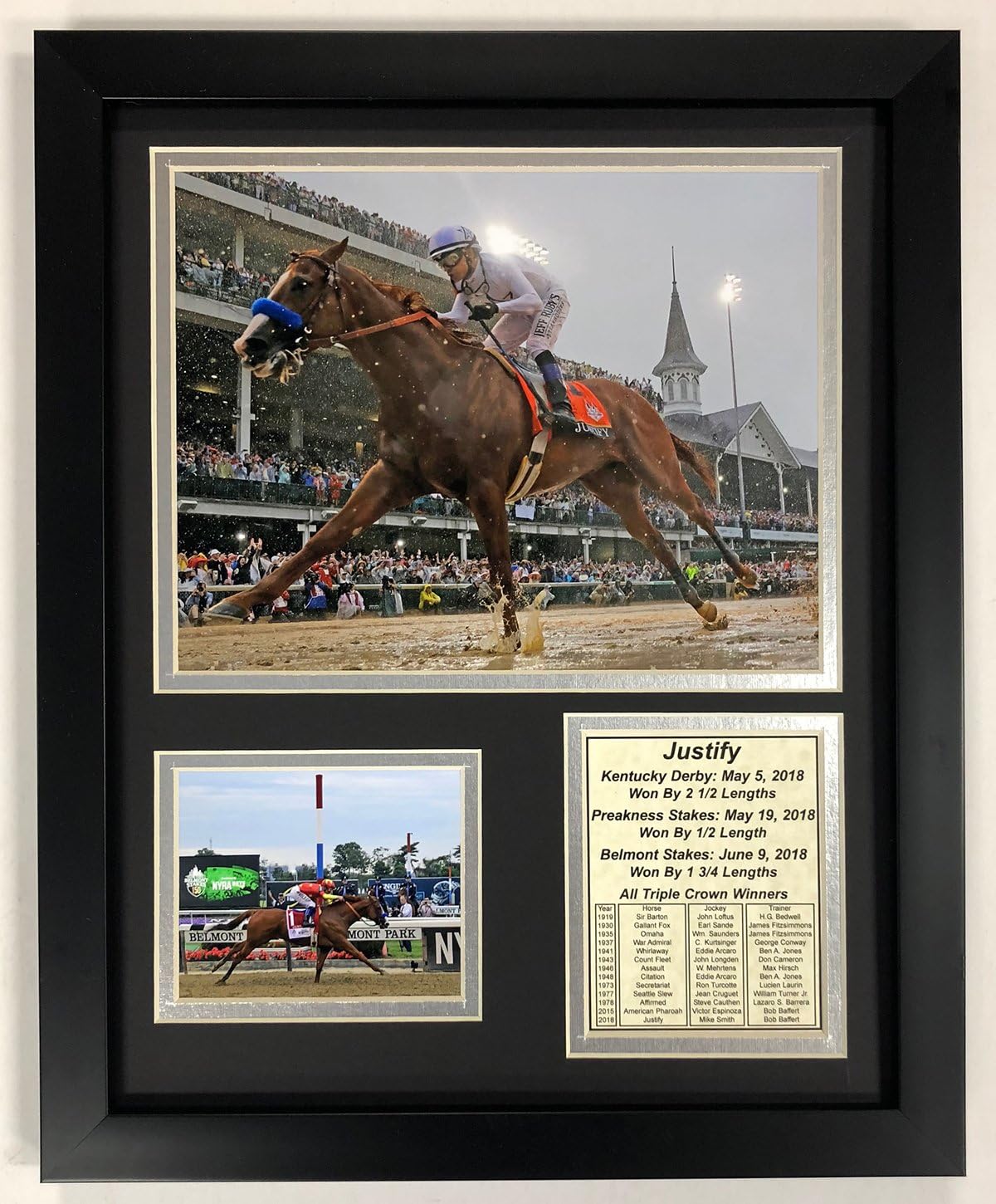 Legends Never Die Justify - 2018 Triple Crown Winner - Framed 12"x15" Double Matted Photos