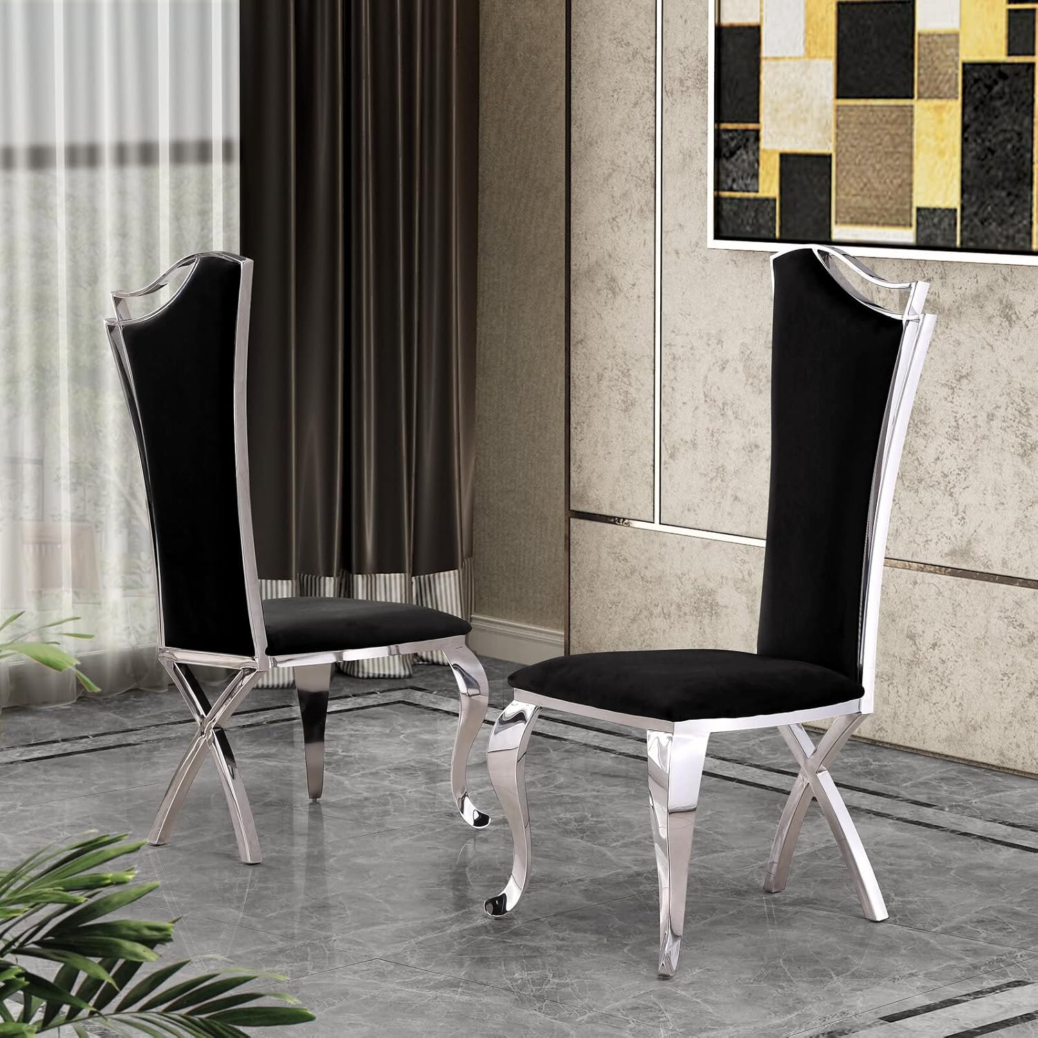 Goujxcy Luxury Leatherette Dining Chairs Set of 2, Modern