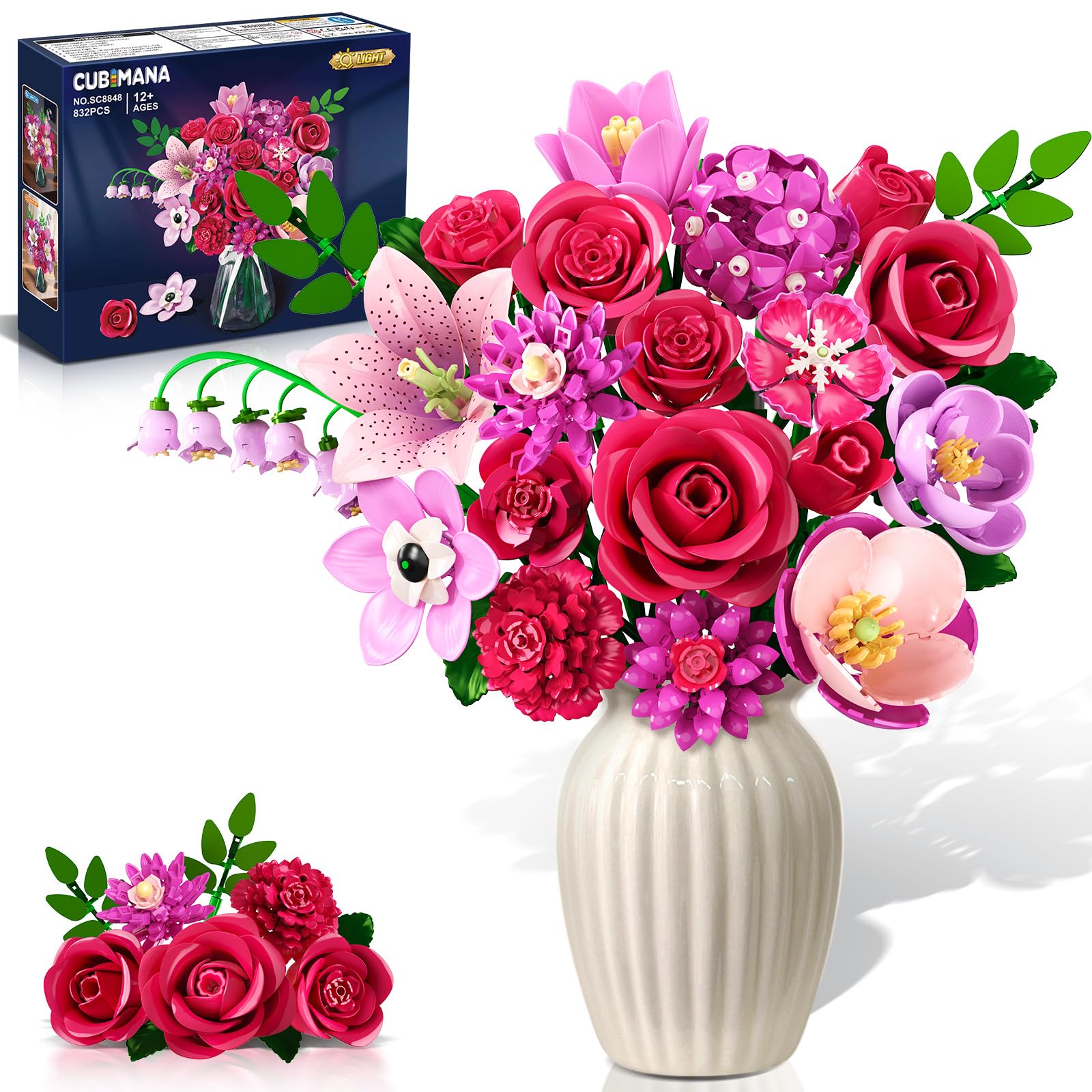 Amazon.com: CUBIMANA Flower Bouquet Building Set with LED - 21