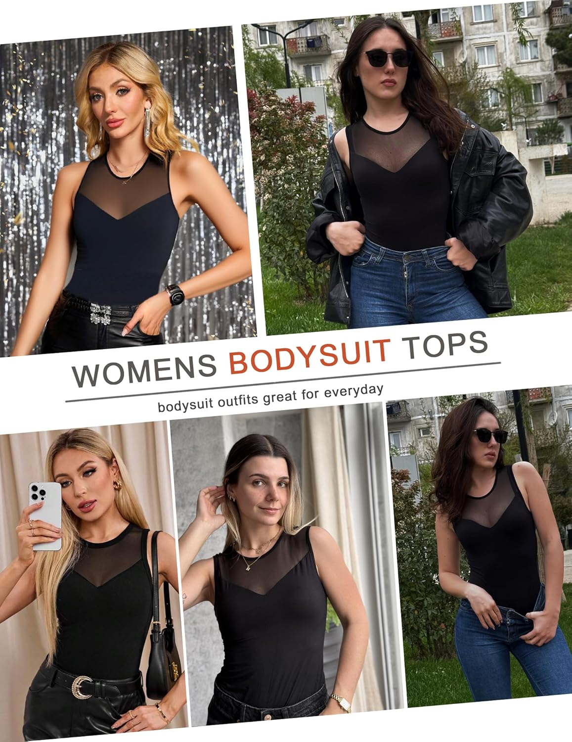 Avidlove Bodysuits for Women Summer Tops Mesh Crew Neck Leotards Shirts Sleeveless Going Out Bodysuit Tops - Image 2