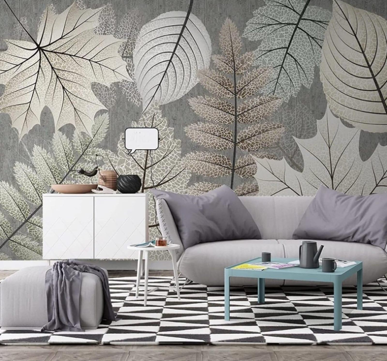 XLMING Vintage Hand Drawn Grey Plants Leaves 3D Wallpaper Luxury Silk Study Dining Feature Sofa Grey Bedroom Living Room Tv Decorative Wall-350cm×256cm
