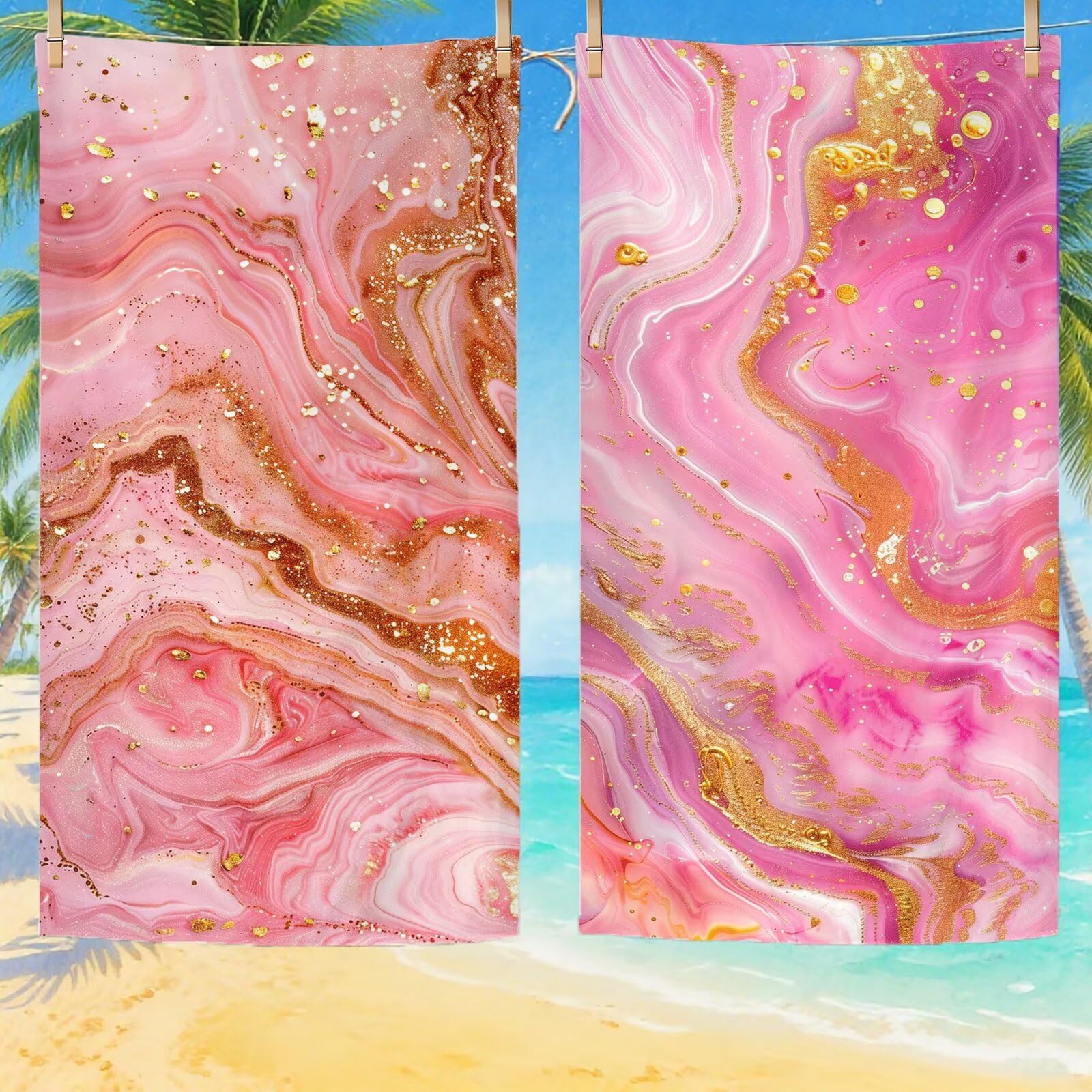 Serviette Plage Rose Motif, Serviette de Plage XXL 100x180 avec Sac, Serviettes de Bain Microfibre Séchage Rapide Anti-Sable Absorbante Fonction pour Bain, Sport, Voyages, Sauna, Piscine Q-649