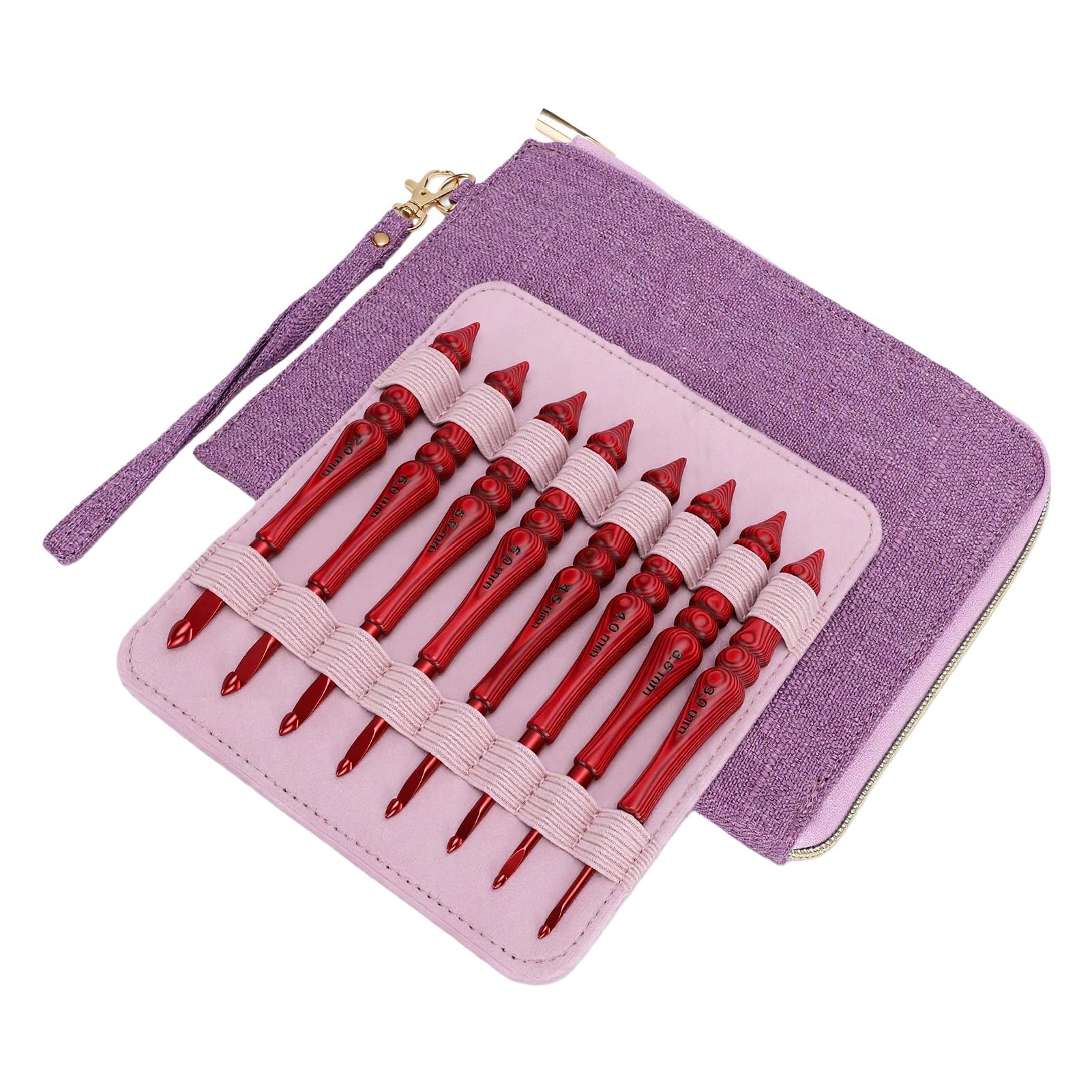Zunate Juego de 8 Agujas de Ganchillo, de Madera Ergonómico de 3,0-7,0mm, Agujas de Ganchillo de Aluminio con Bolsa de Almacenamiento para Principiantes, 8 Uds.