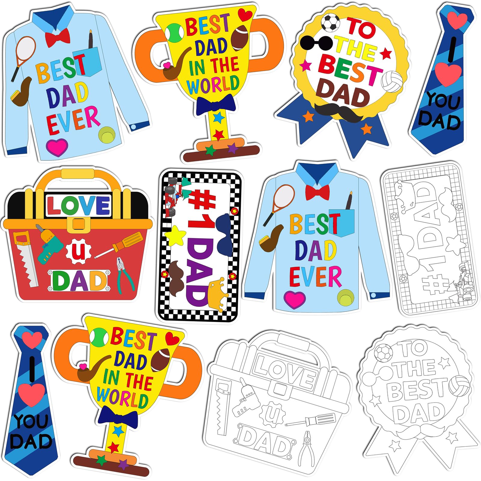 Father's Day Magnets Craft for Kids Color Your Own Magnet for Father DIY Best Dad Coloring Crafts for Fathers Day Birthday Party Decoration Supplies