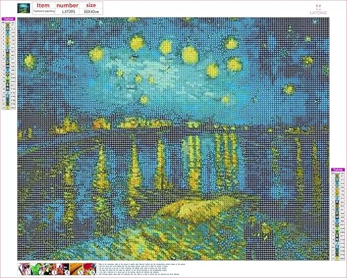 Miniatura 4 de LXTONG Van Gogh - Kit de pintura de diamantes de cielo estrellado 5D, juego completo de pintura de diamantes redondos de noche estrellada, puntos de