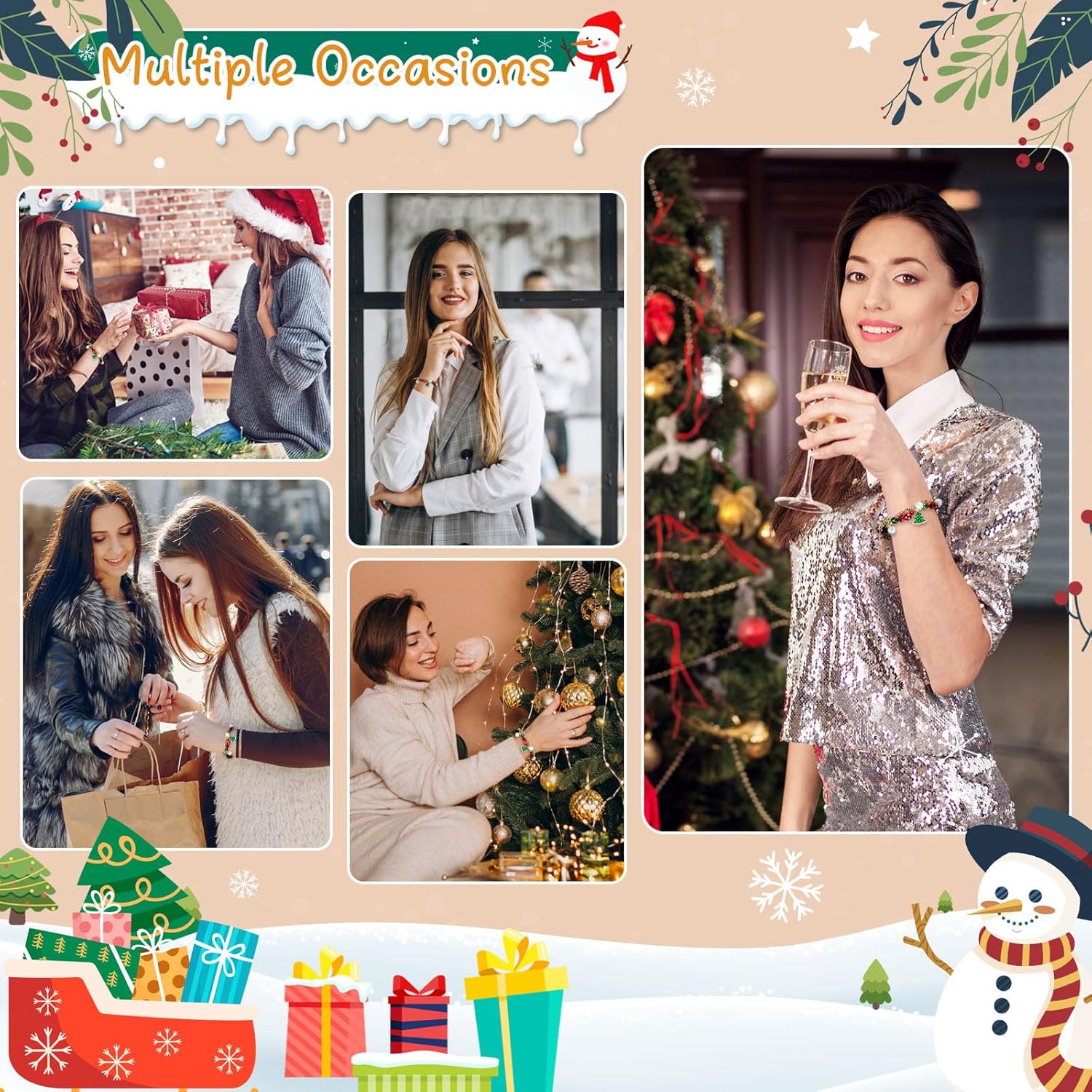 Joyline Christmas Bracelet for Women Jingle Bells Snowflake Christmas Tree Charms Crystal Bracelet Festive Party Outfit Jewelry Gifts - Image 6