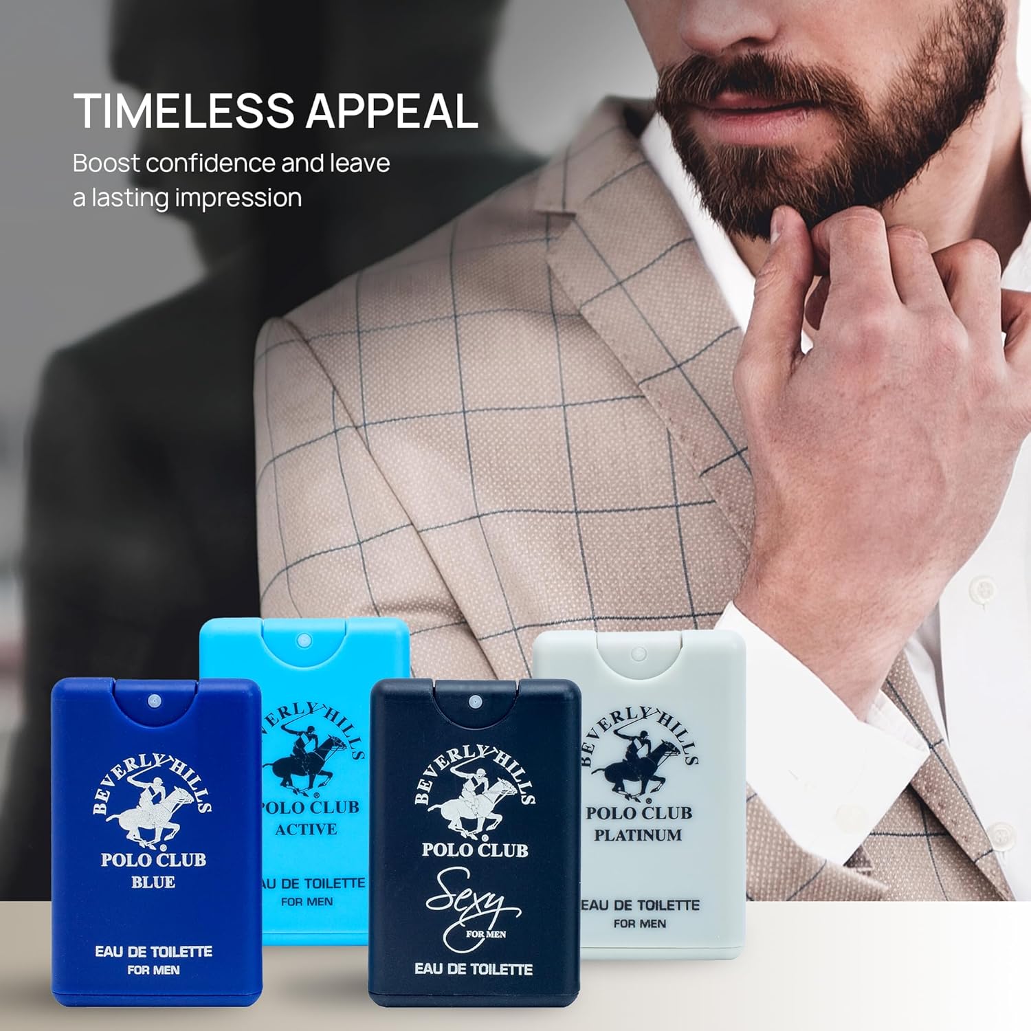 Beverly Hills Polo Club Men's 4-Piece Pocket Spray Set - Active, Sexy, Platinum, Blue EDT Collection - Image 6