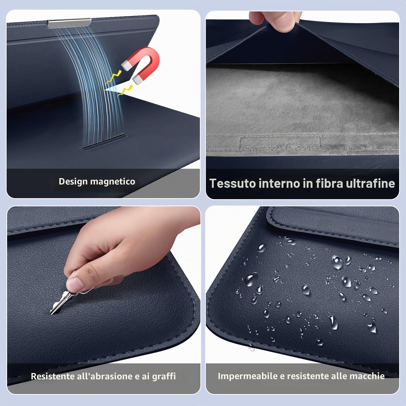 13 14 Pollici Custodie per PC Portatile Borsa con Funzione Stand per MacBook Air 13 M5/M4/M3/M2/M1 A3113 A2681 A2337, MacBook Pro 14 M5/M4/M3/M2 A3112 A3401 A3185 A2992 A2918 A2779 Blu