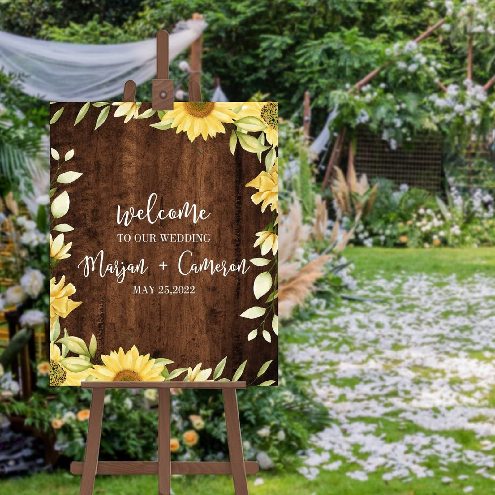 Panneau tournesols de mariage personnalisé en bois rustique de 45x61 cm