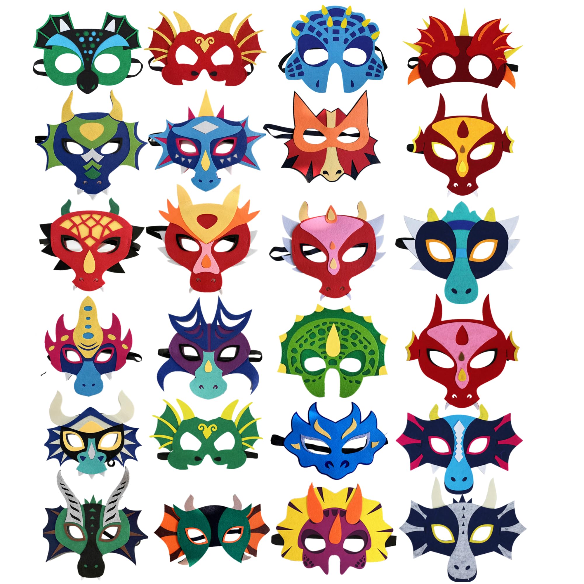 FLOWERBB 24PCS Cartonn Dragon Dinosaur Theme Animal Masks Face Costume Party Favors Birthday Dress Up Costume Set