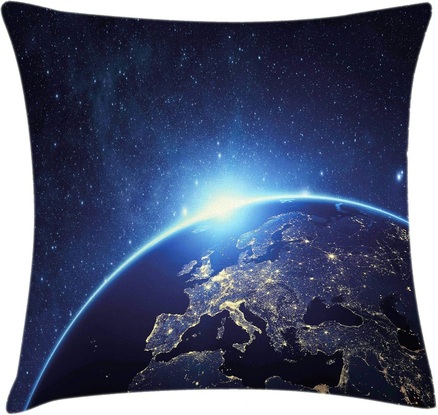 Ambesonne Earth Throw Pillow Cushion Cover, Planet from The Space at Night Galactic Astronomy Themed Ethereal Interstellar Image, Decorative Square Accent Pillow Case, 18" X 18", Blue