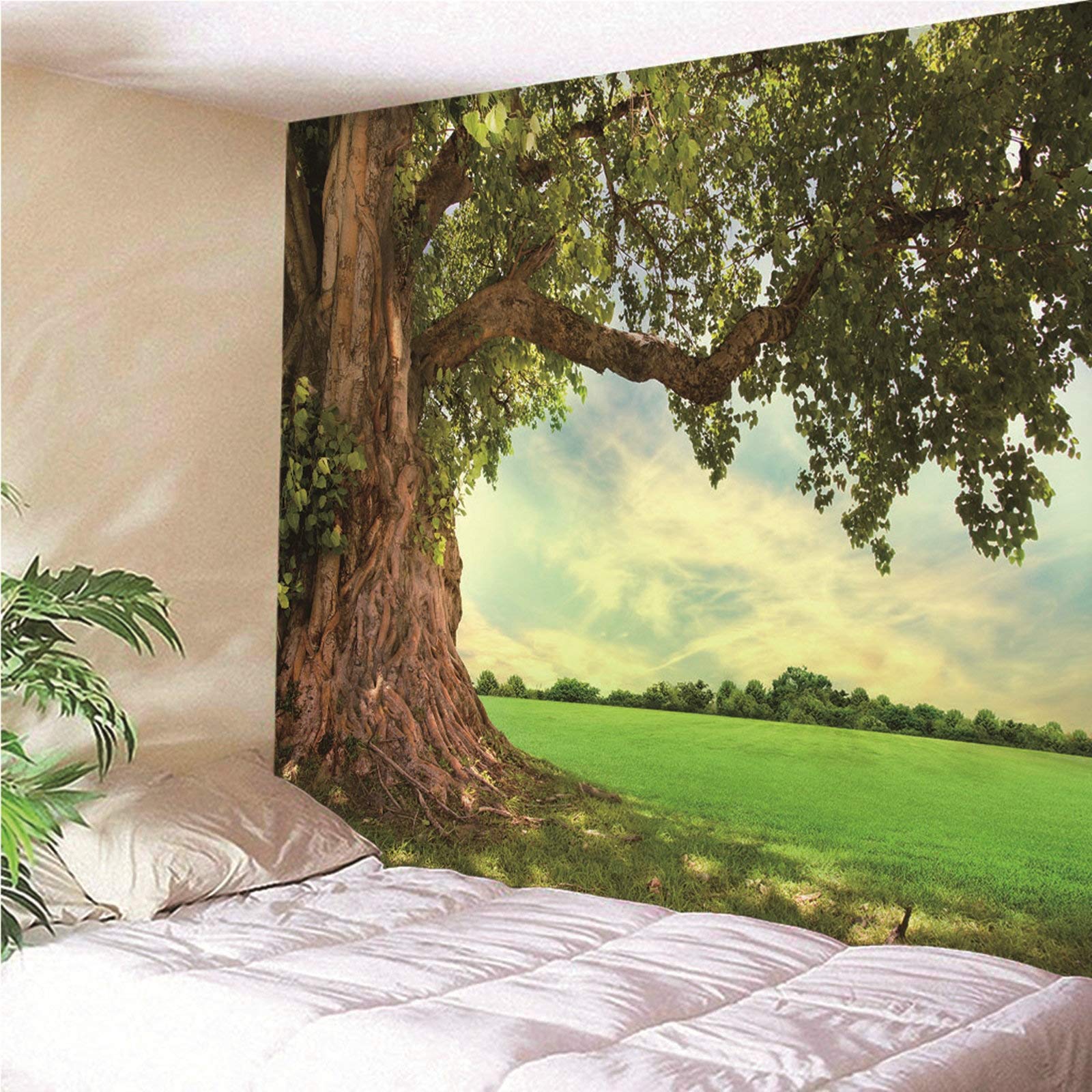 Tapiz casero para colgar en la pared, tela de poliéster para colgar en la pared, tapiz de playa, 240 x 220 cm, tapiz verde para decoración de pared para dormitorio