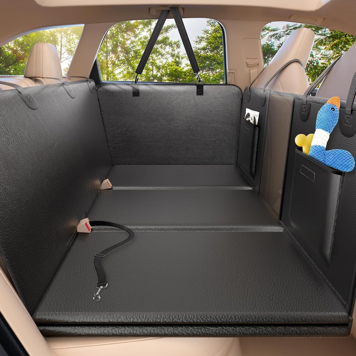 Back Seat Extender for Dogs-Upgraded PU Leather, Hard Bottom Dog Car Seat Cover for Back Seat, Anti-Scratch Backseat Extender for Dogs,Waterproof Dog Hammock for Car, SUV, 420lbs L Black Faux Leather For Cars/ Mid-Size SUV/ Small Truck