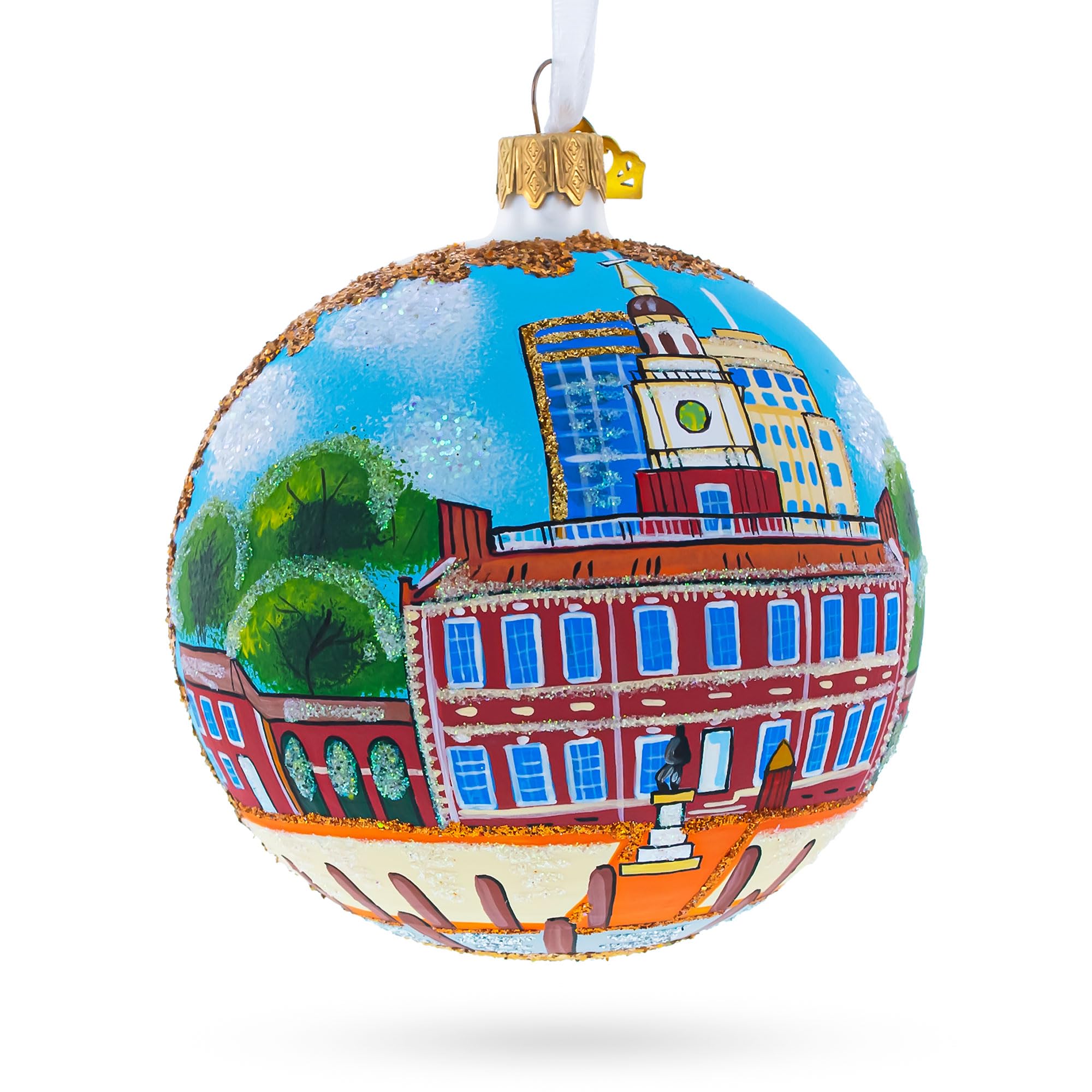 Boule de Noël Philadelphie en verre pour décoration sapin américaine