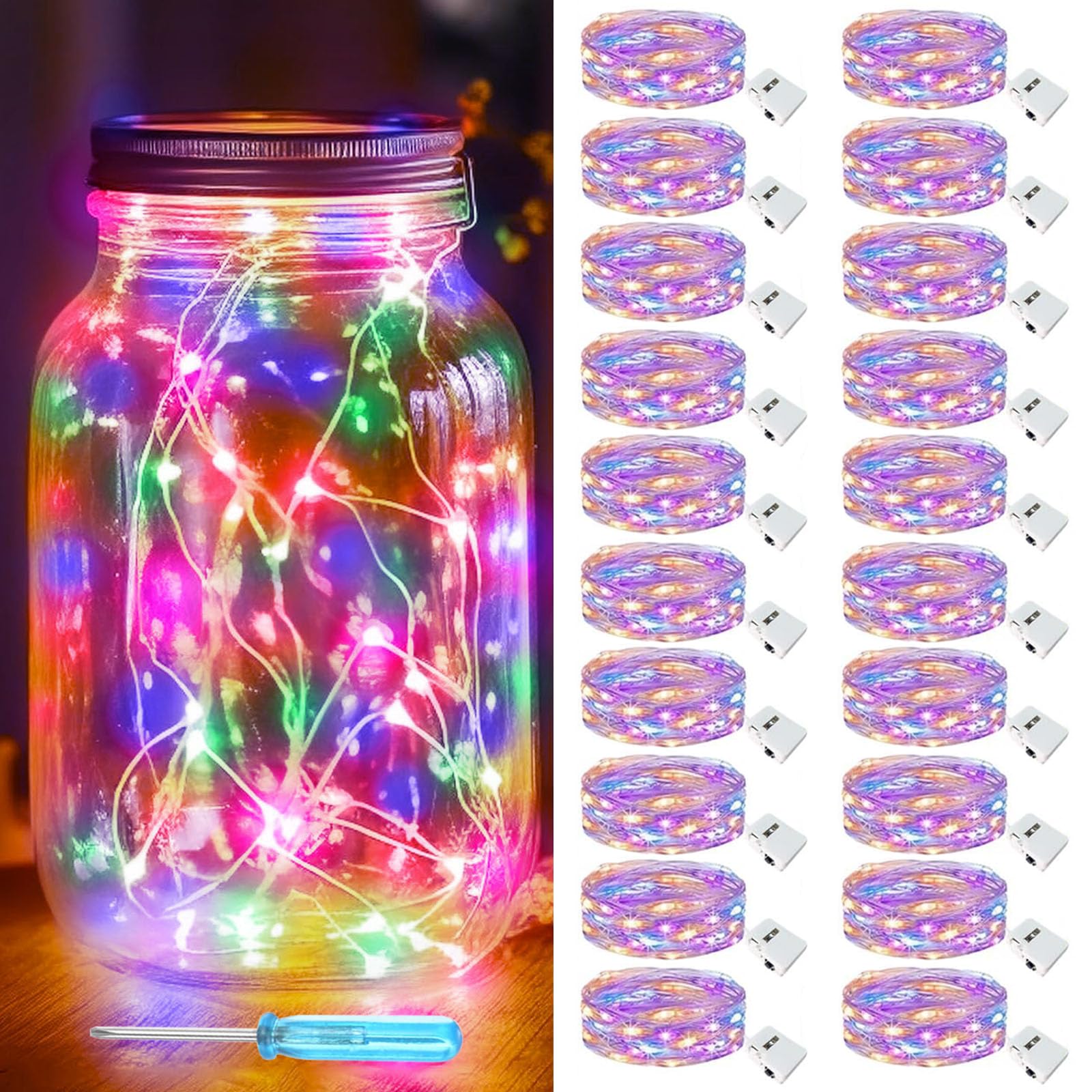 20 Pack LED Fairy Lights Battery Operated, 2M 20LED Mini String Lights Battery Powered, String Lights Battery Powered Waterproof Mini Lights Indoor Outdoor for Jars,Christmas,Party, Bedroom (Colorful)