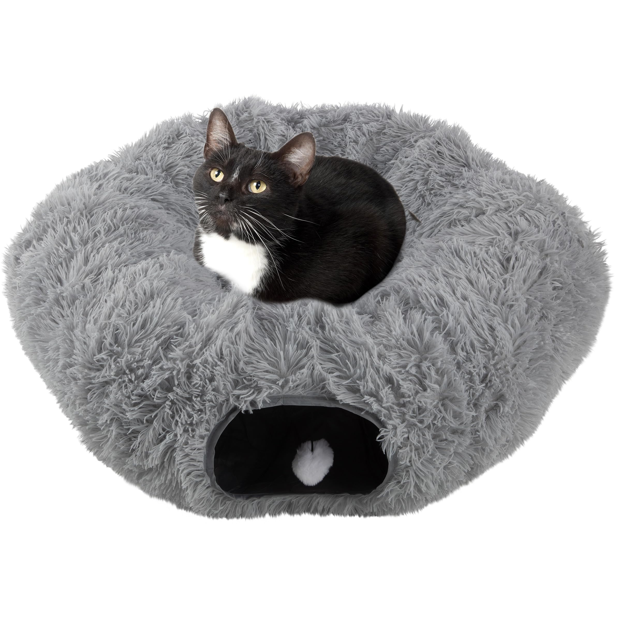 PETMAKER - Tunnel per gatti con cuccia per gatti da interni, 91 cm, multifunzionale, con giocattoli per gatti, morbido, in peluche, per gattini, gatti, furetti e conigli, prodotto per gatti di