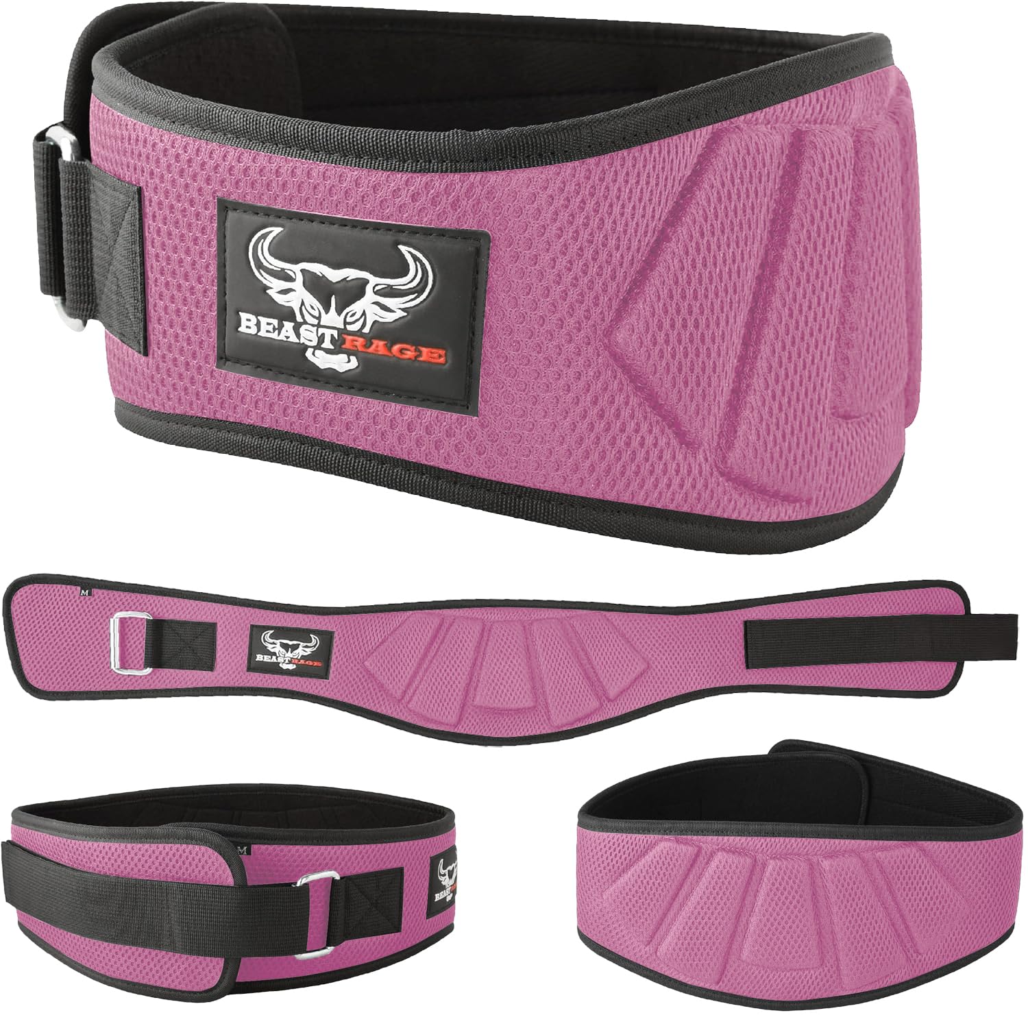 BEAST RAGE Weight Lifting Belt Auto Lock Neoprene Lumbar Support Double Padded Fitness Belt Gym Training for Men Women Curved Grip Big Loads Squats Deadlifts Powerlifting Training (Pink Off, S)