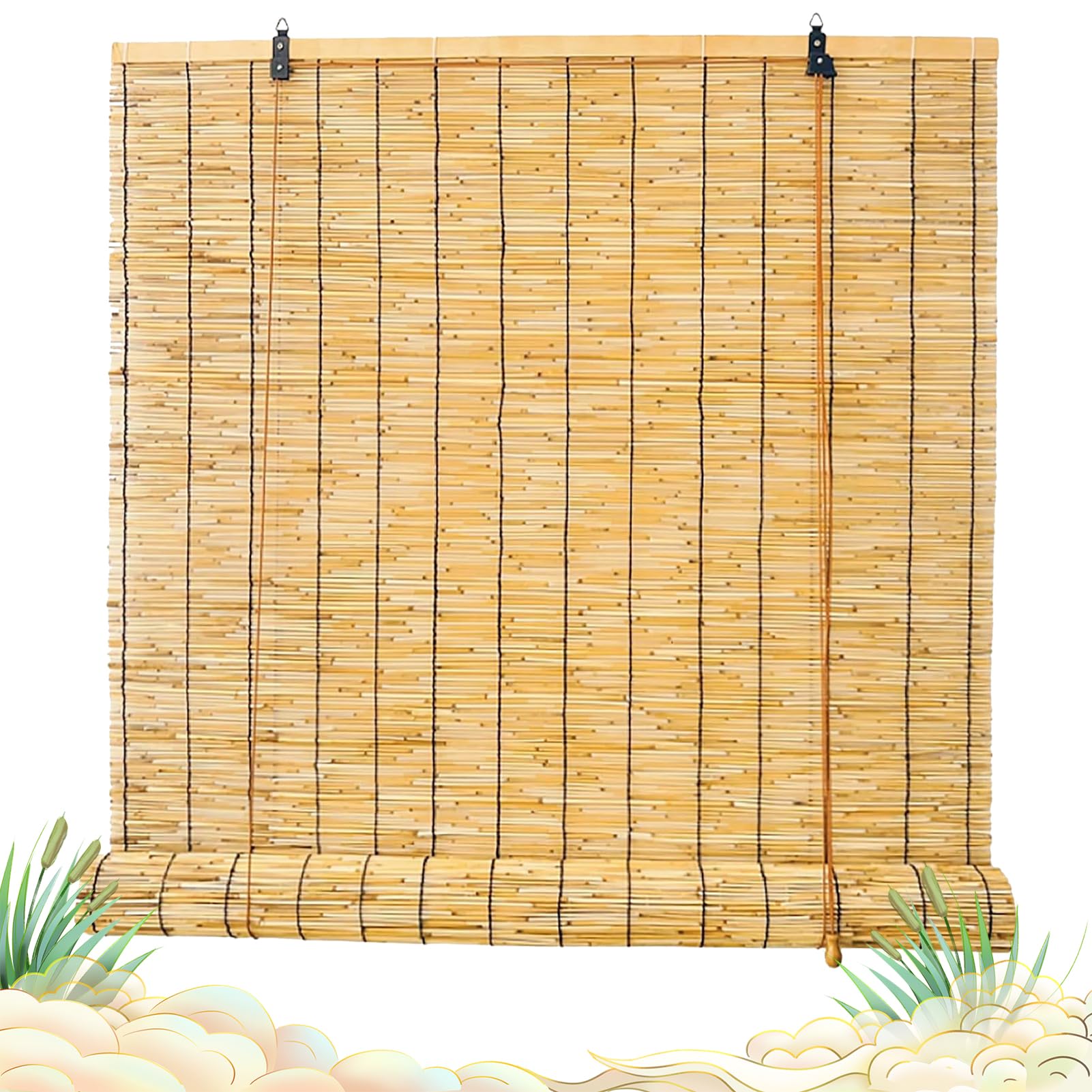 Bamboo Blinds Outdoor Wide Retro Bamboo Roller Blinds Waterproof Natural Reed Curtains for Doorways Shade With Lifter Sunshade 40 60 80 100 120 140 160 180cm Roman Blinds For Kitchen Pergola Windows