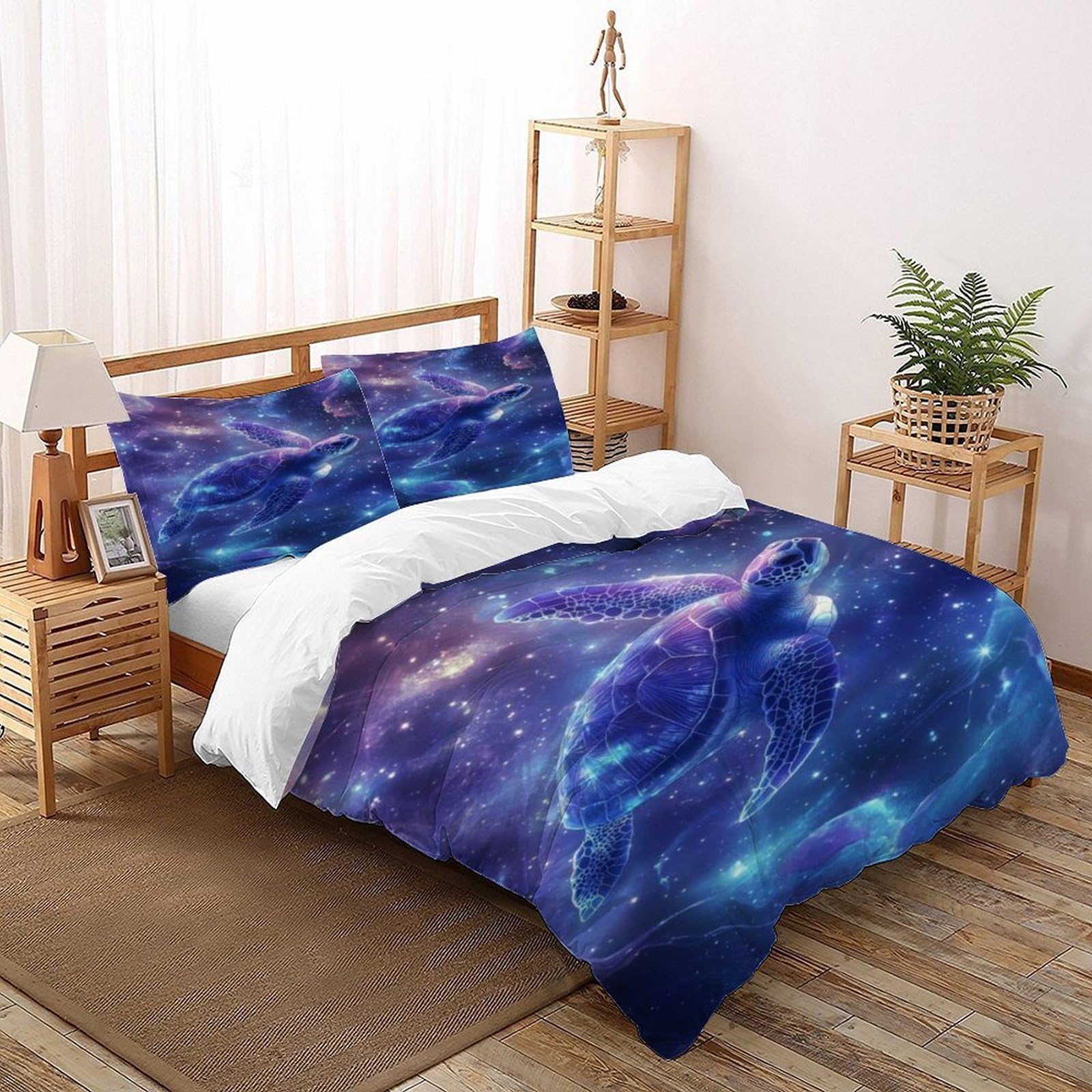 Parure de lit adulte galaxie tortue 3 pièces en microfibre premium lit double 200x200