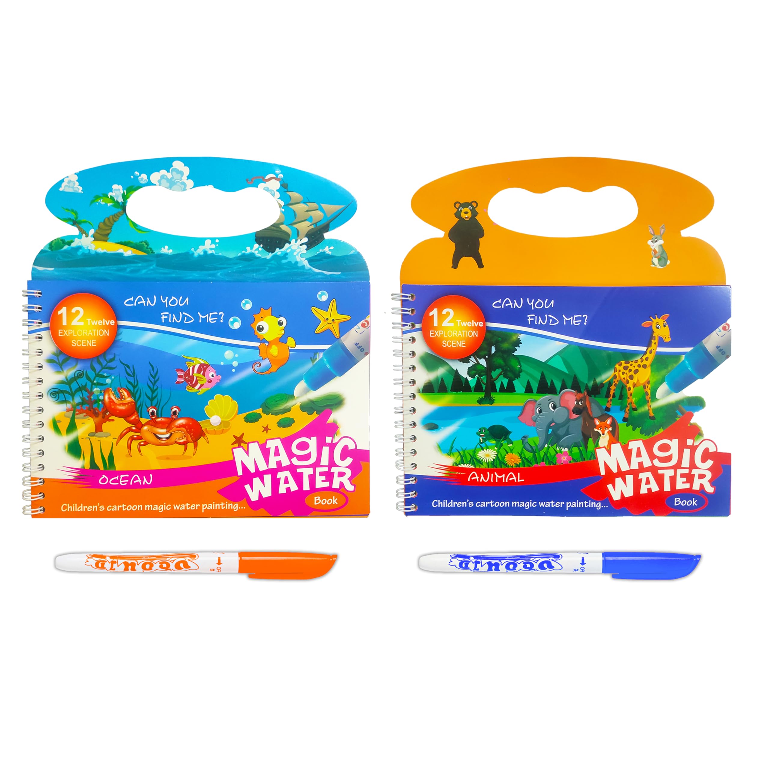 VGRASSP Magic Water Coloring Book Toy for Kids - Reusable Quick Dry Doodle Book - Birthday Return Gift for Boys and Girls - Color and Design As Per Stock (Pack of 2)