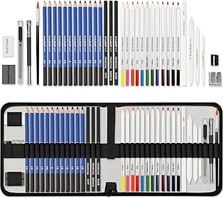 KALOUR Sketching Coloring Art Set - 38 Pieces Drawing Kit with Sketch Pencils,Watercolor Pencils,Charcoal,Brush,Eraser -Portable Zippered Travel Case - Art Supplies for Artists Beginners Adults Kids