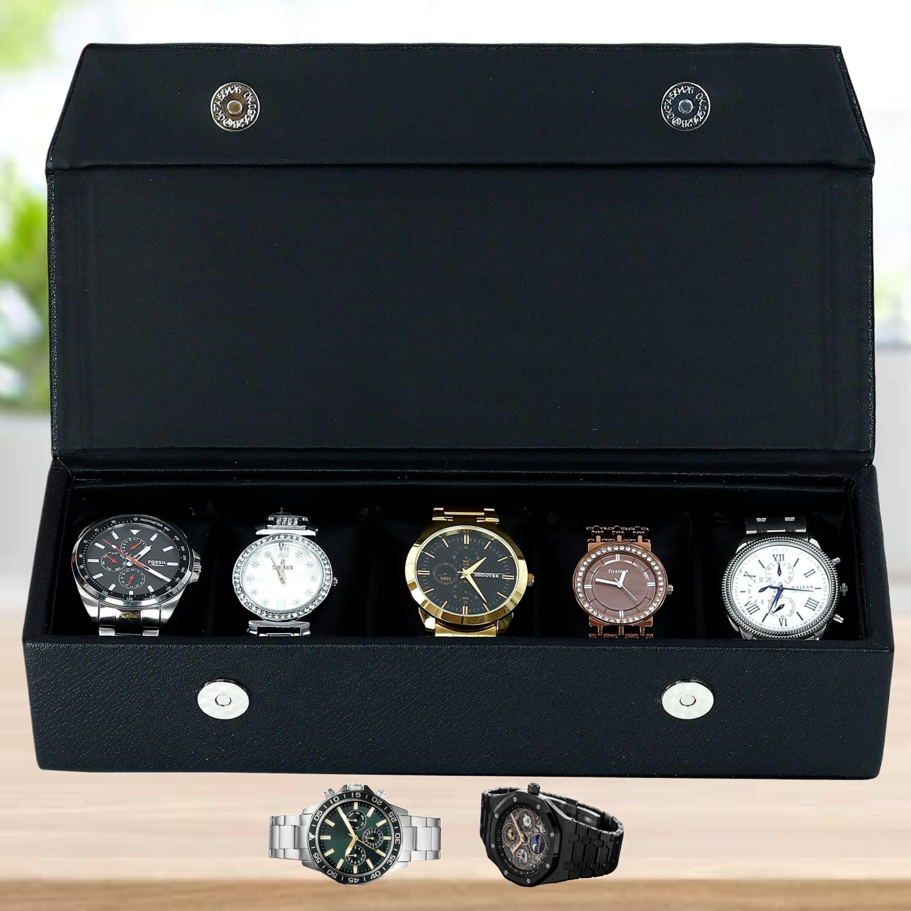 Watch Box Organizer Vegan Leather for 5 Watches