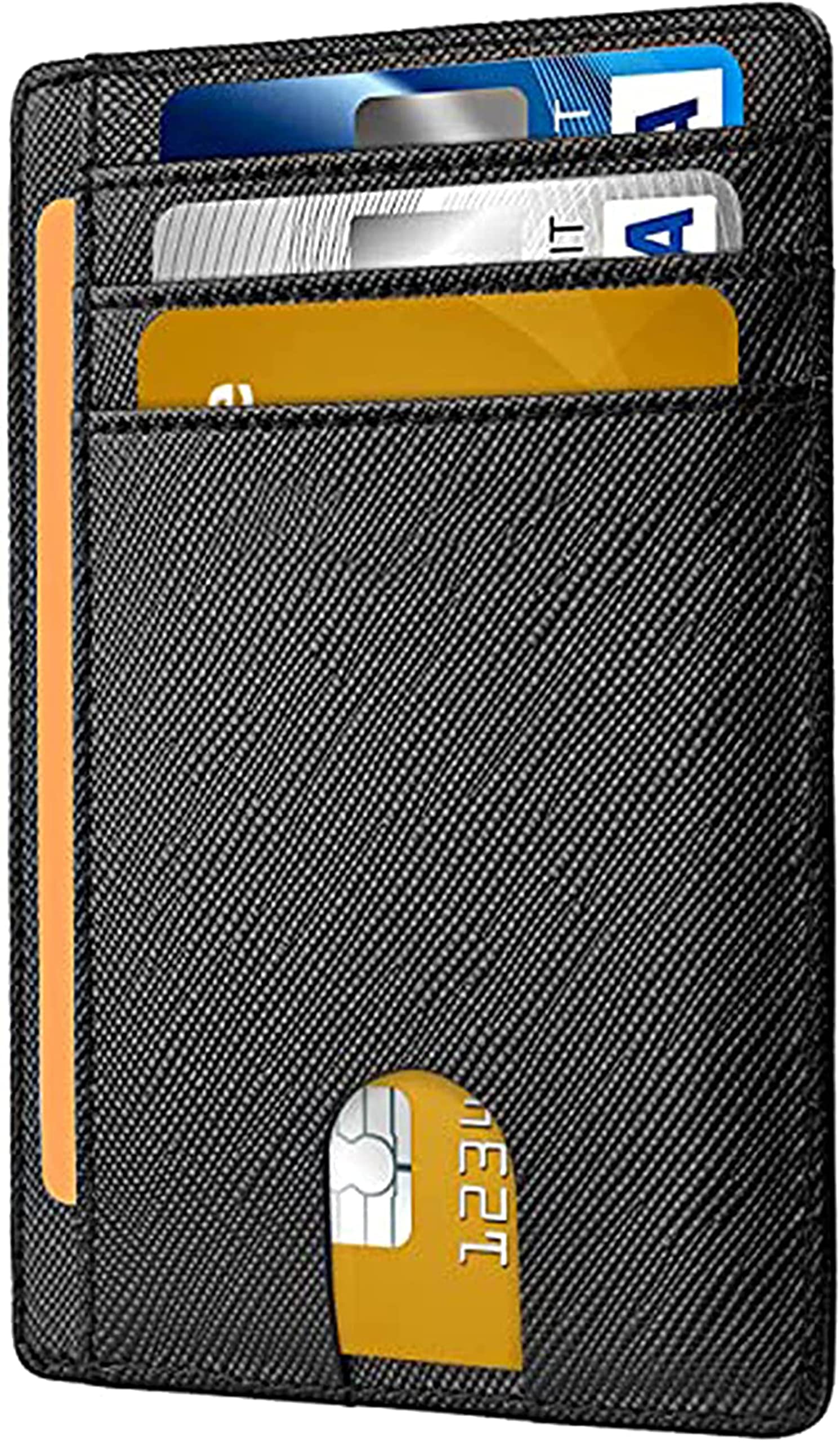DELFINO Mens Slim Wallet with Money Clip Blocking Bifold Credit Card Holder for Men with Gift Box, Slim Minimalist Front Pocket Blocking Leather Wallets, Gift-Boxed for Men Women