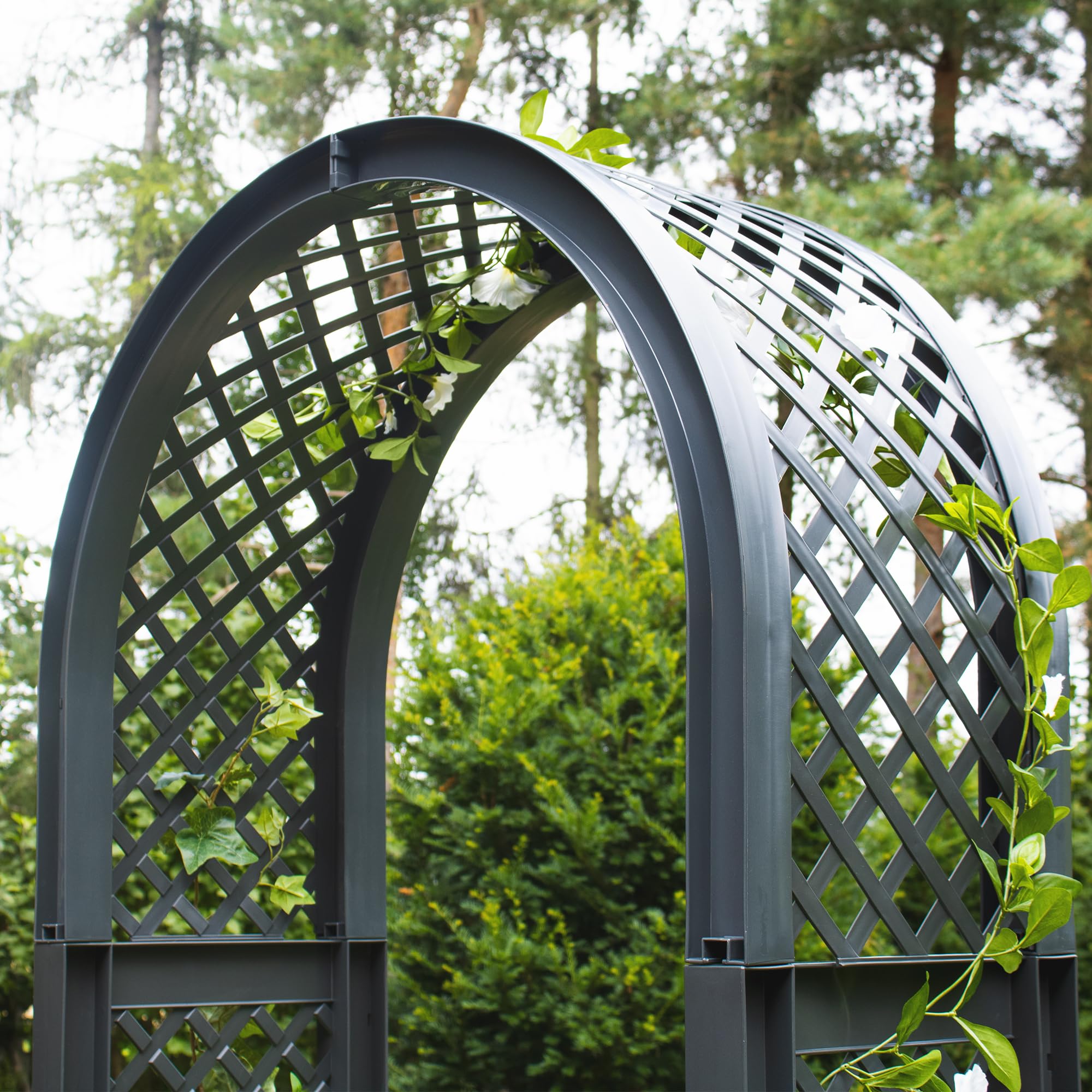 NYVI Rosenbogen mit Erdspießen NYVIGreen 100x43x207 cm - Spalier aus wetterfestem & recyceltem Kunststoff - Rankhilfe - Pflegeleicht, Steckmontage ohne Werkzeug, Farbe:Anthrazit