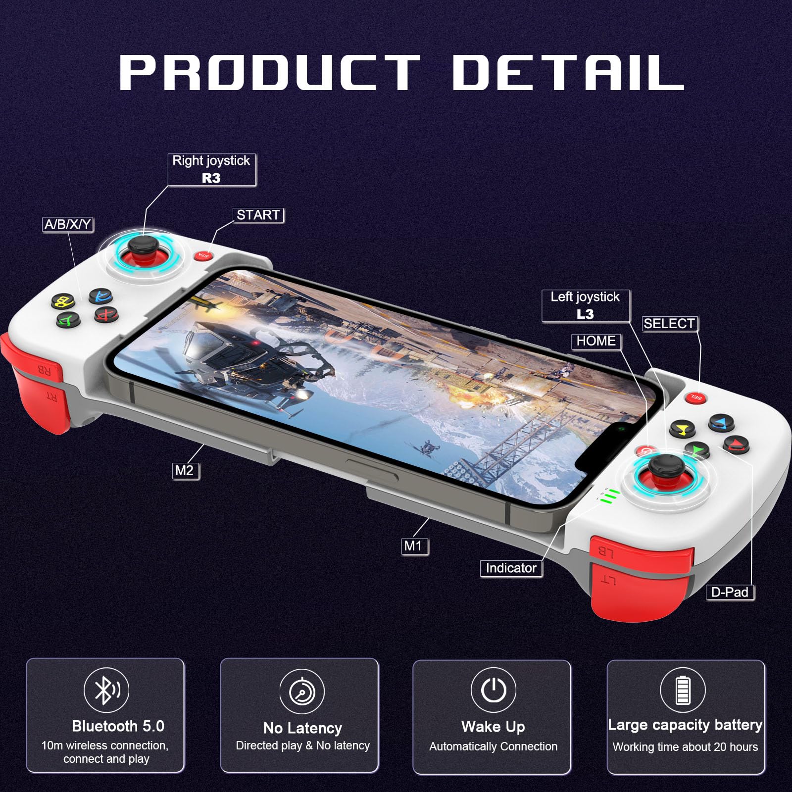 Joso Controlador de Juego móvil para Android, iPhone, PC con M1/M2 programable, Controlador de teléfono para iPhone 14, 13, 12, 11, Samsung Galaxy, Xiaomi, OPPO, Call of Duty, Genshin Impact y más