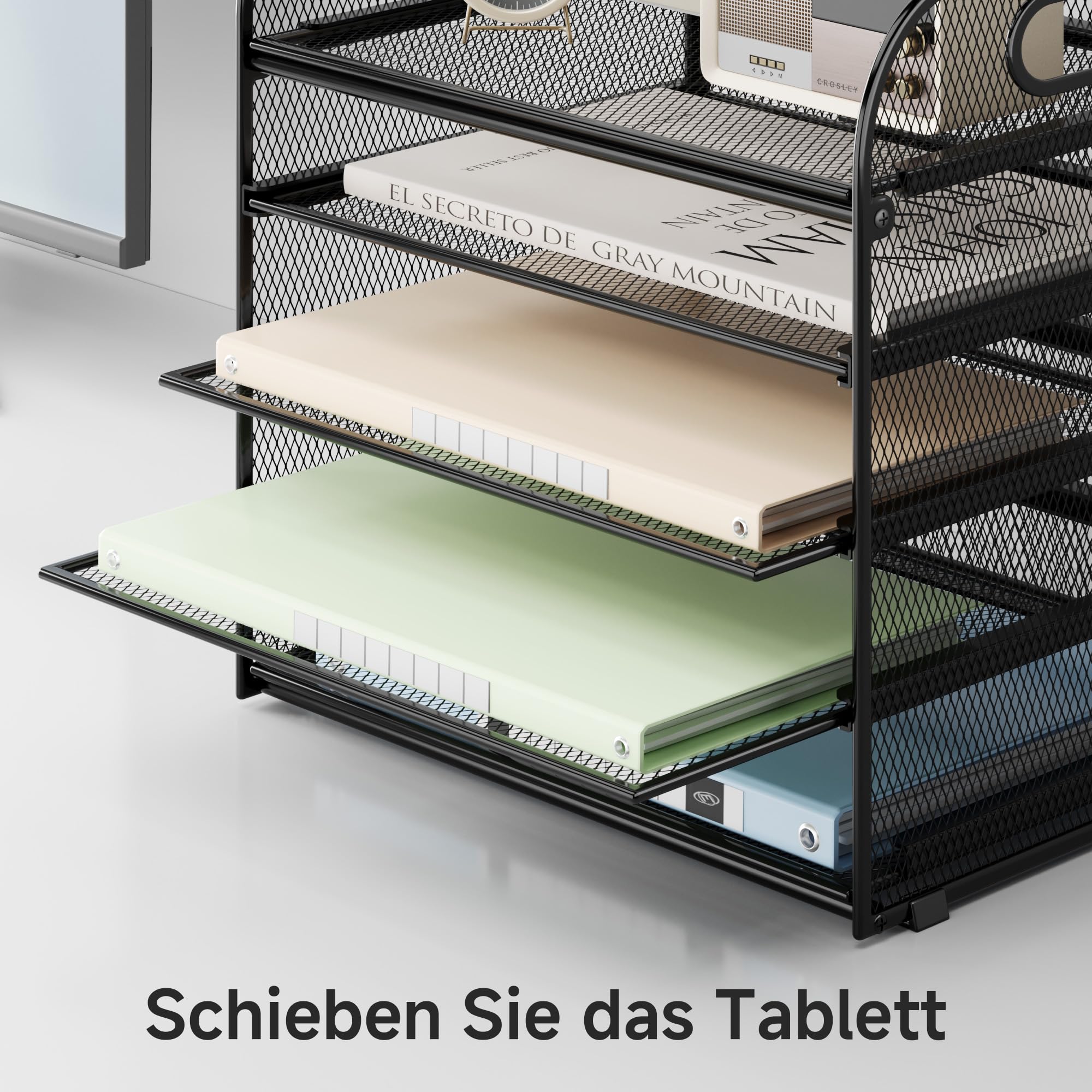 VITVITI Schreibtisch Organizer, 5 Ebenen Briefablage, Stapelbare Aktenhalter, Ablagefächer mit Griff, Bürobedarf für A4 Dokumentenablag, Papier, Buch, Magazin (Schwarz)