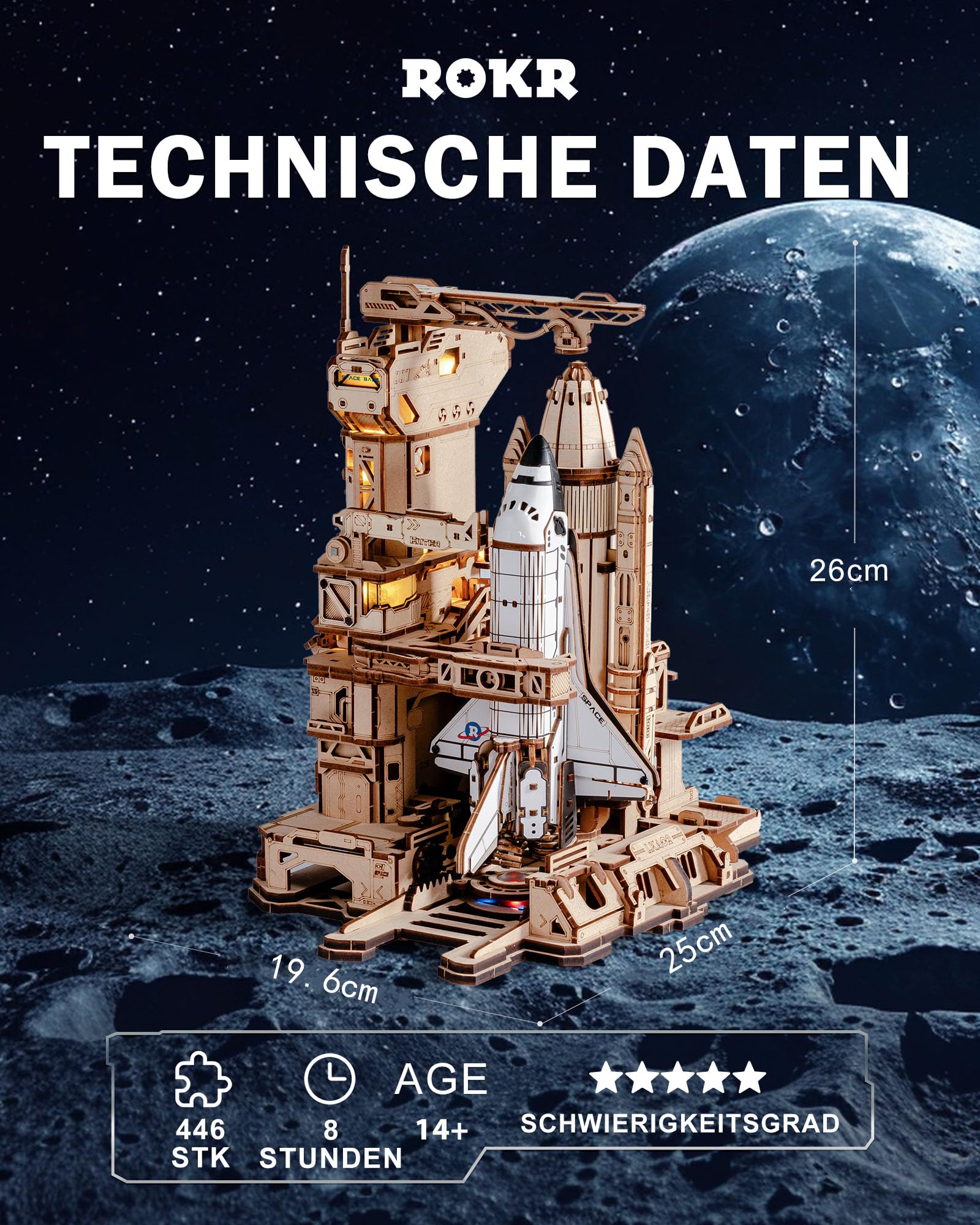 ROKR 3D Puzzle Holz Raumfähre, 3D Holzpuzzle Erwachsene Holzmodelle Bausätze, Geschenke für Weltraum-Enthusiasten, Space Shuttle, LKA02