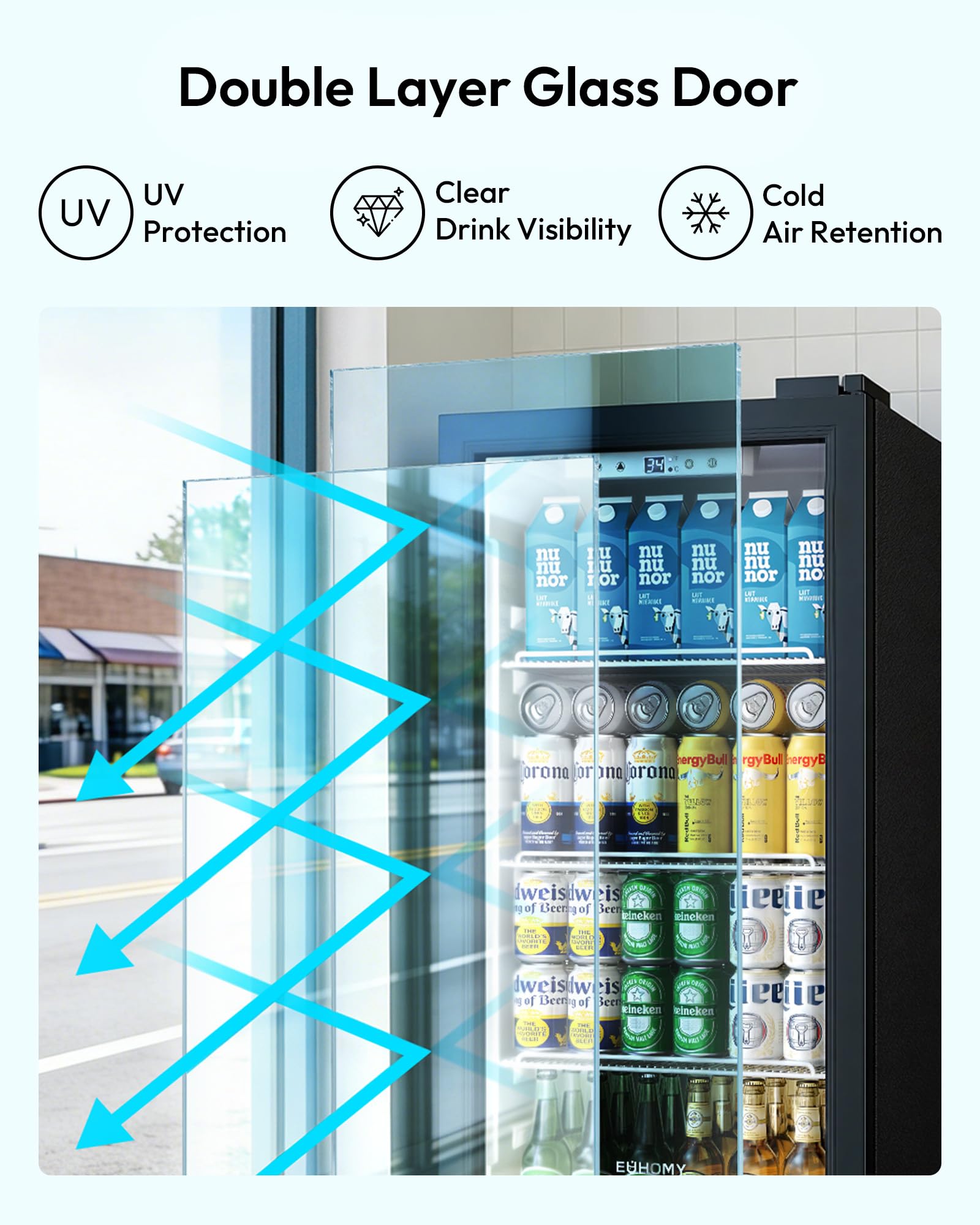 Euhomy 6 Cu.Ft Commercial Refrigerators With Double-Tempered Glass Door, Beverage Refrigerator With Lock And Adjustable Shelves, Display Fridge With LED Light For Bar, Office, Restaurant, Etl Listed on Fridge.com - View 5