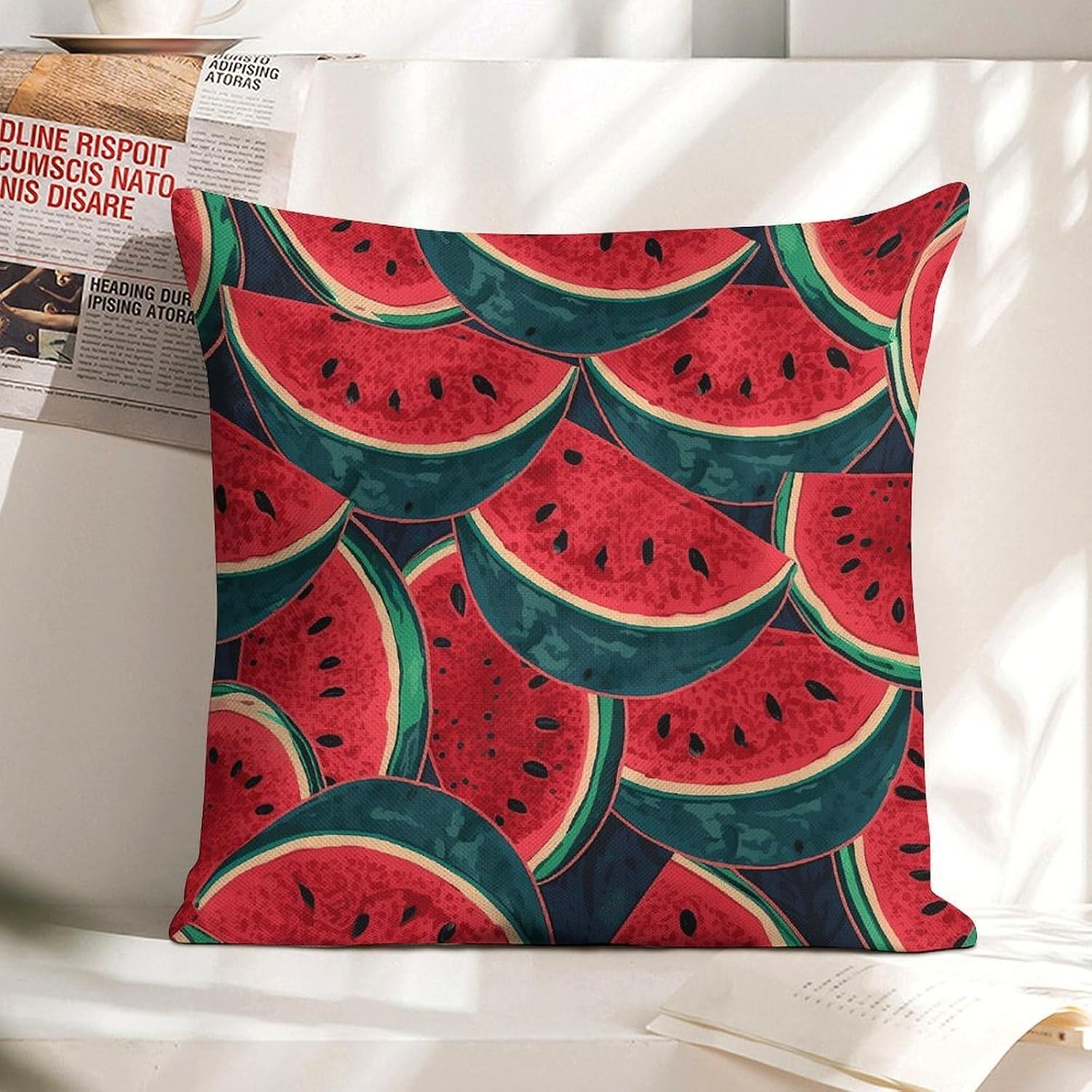 Red Watermelon Pillow Protectors Cute Waterproof Pillow Cover Soft Skin-Friendly Cushion Case Decorative Square Cushion Cover for Couch Sofa Bed Living Room Bedroom
