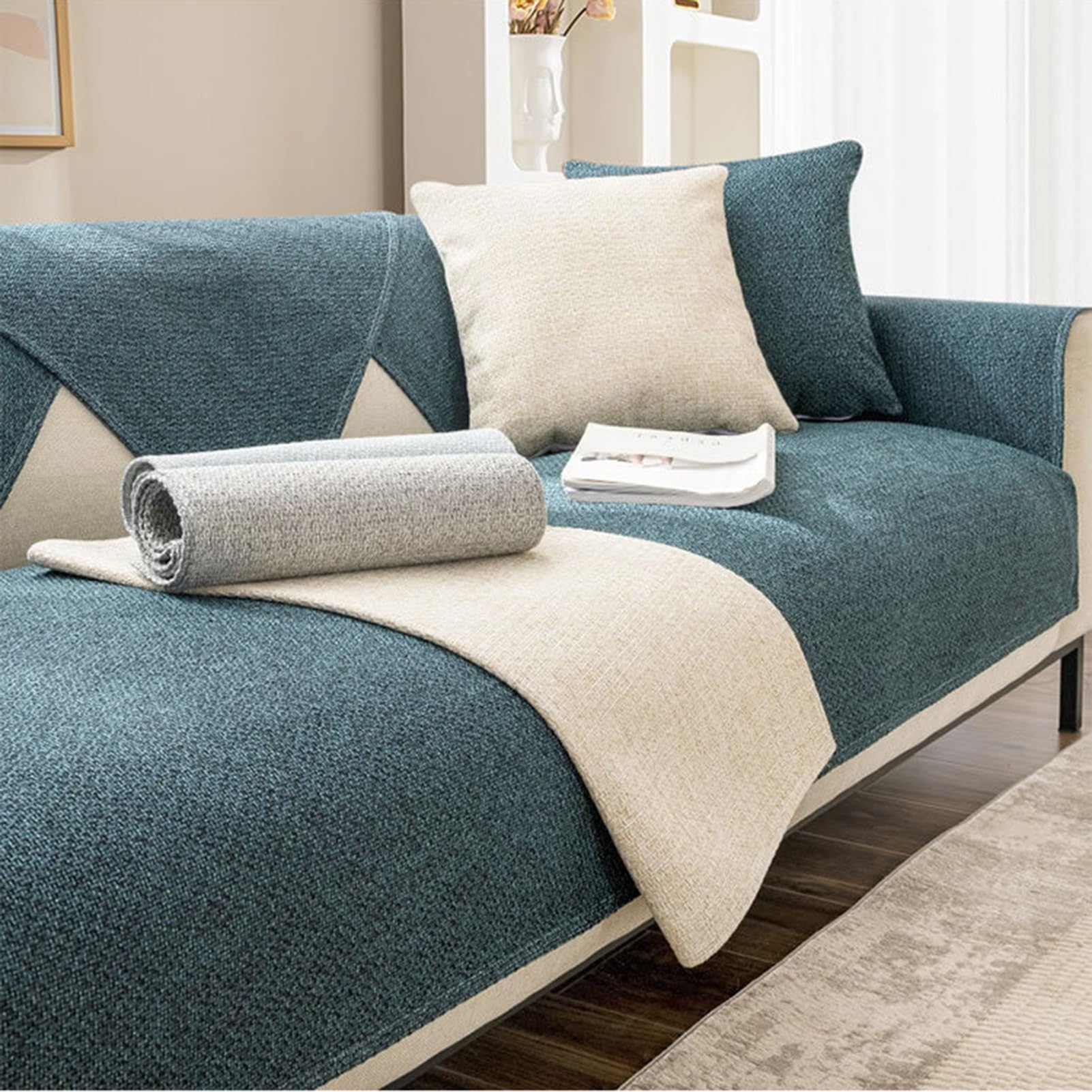 HGTRH Sofa Covers Waterproof and Washable L Shape, Non Slip Waterproof Couch Covers for Pets, Wrinkle Resistant Cotton and Linen Sofa Slipcovers for Sectionals Universal