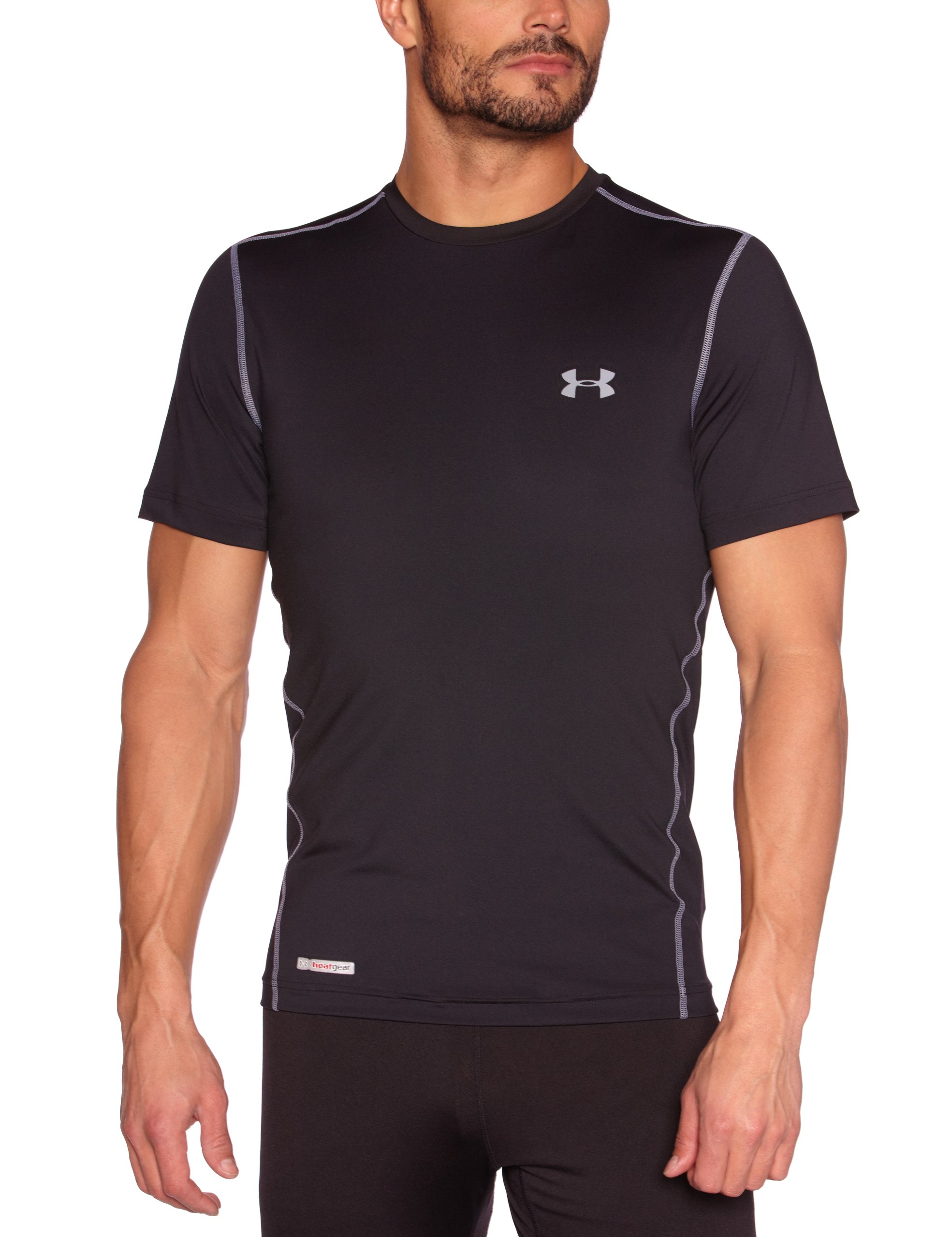 Under Armour Men's Heat Gear Sonic Fitted T-Shirt, Black/Steel, M