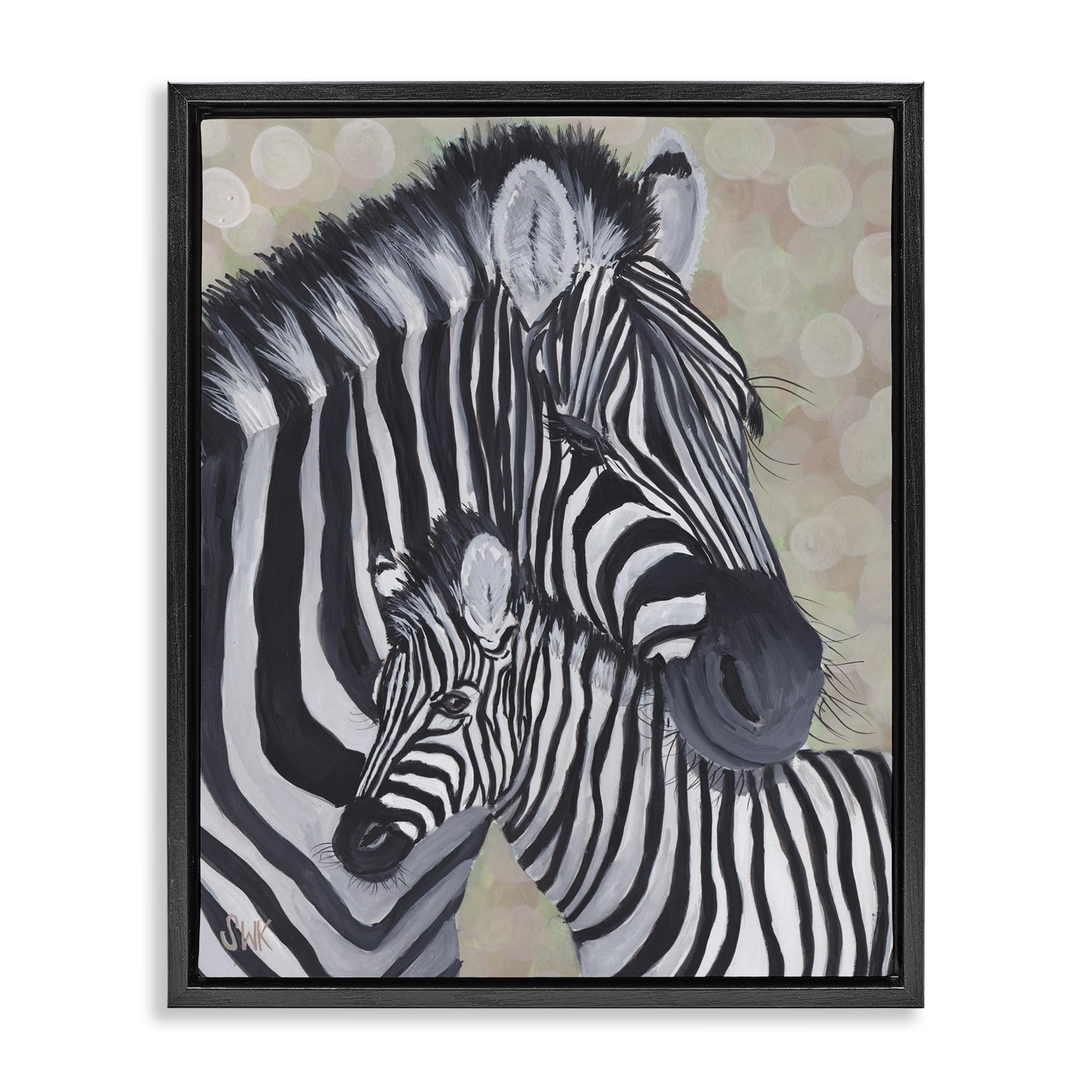 Stupell Industries Jet Black (Matte) 'Mama Zebra & Her Foal'| Floating Frame Canvas Art
