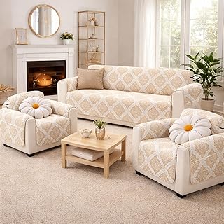 Outlay Home Quilted Sofa Cover 5 Seater | Sofa Cover with Pockets | Microfiber Sofa Cover | 3+1+1 Seater Sofa Cover with P... Price In India