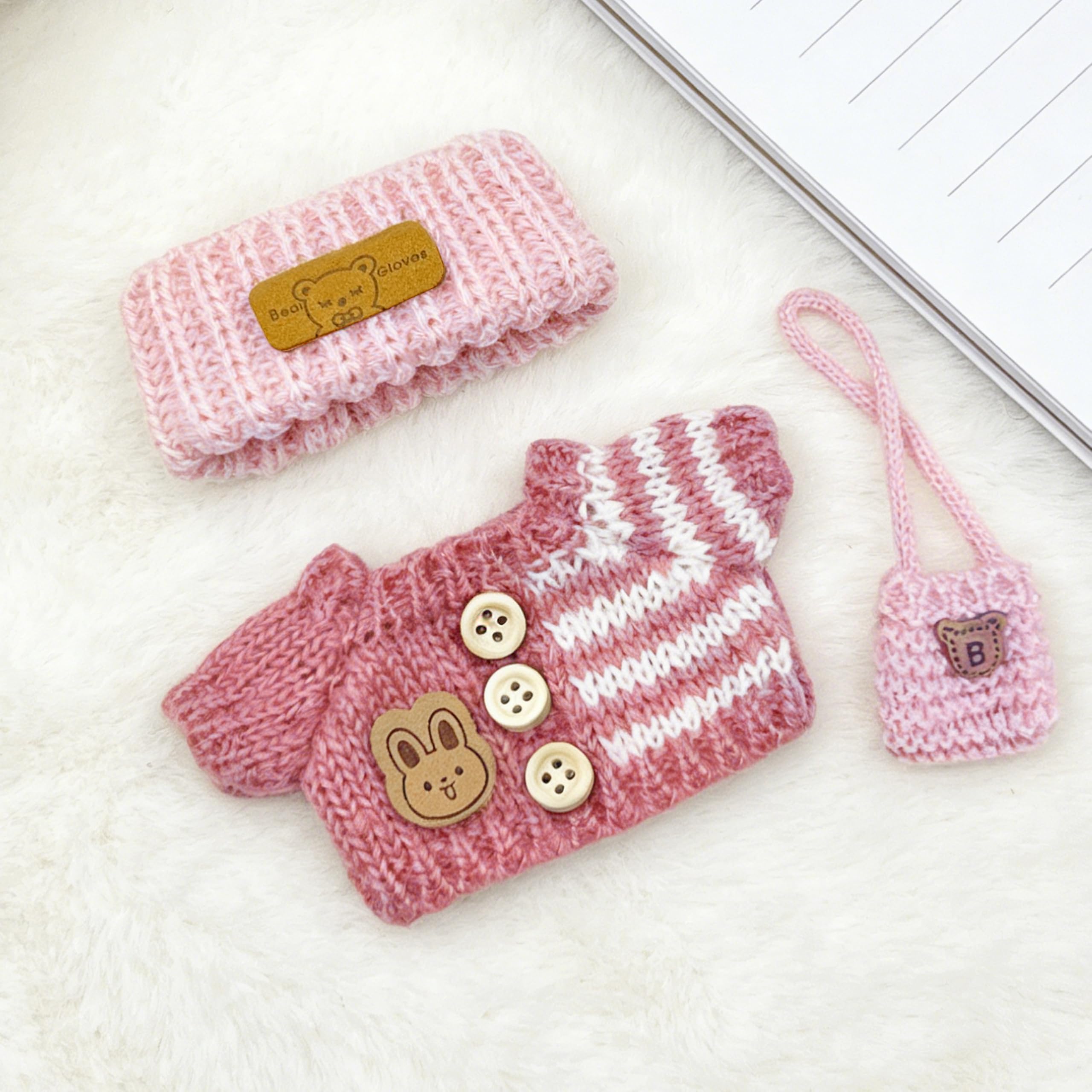 CATMEYE 2 Sets 17cm Plush Doll Outfit, Cute Knitted Dress Up Clothes with Accessories, Easy to Put On/Off, Hand Washable - Image 2