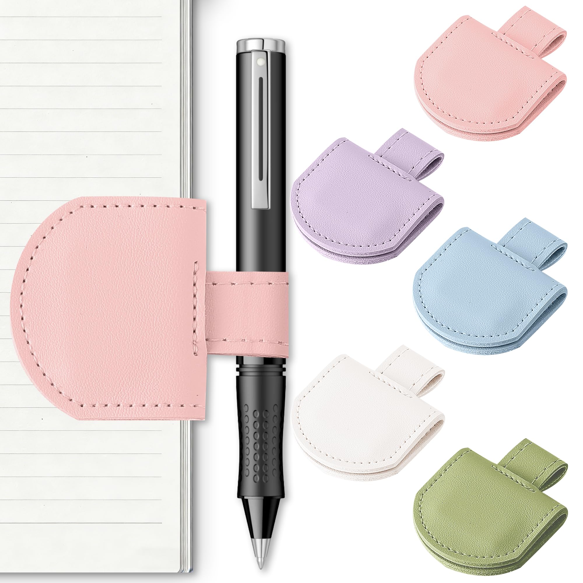 Litvana Magnetic Pen Holder for Notebook, 3 Pcs Leather Pencil Loop Holder for Notebooks Journals Calendars, Wide Size, Color Set C 5 Pcs