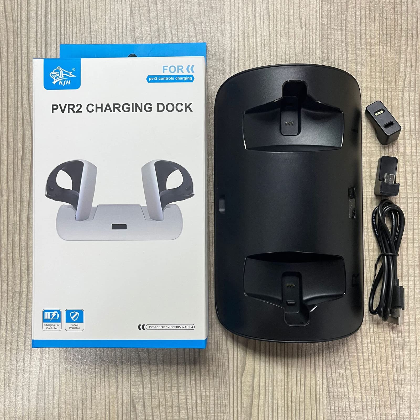 Doppia stazione di ricarica VR per controllo PS VR2, supporto per caricatore con maniglia VR, supporto di ricarica con indicatori luminosi a LED (nero)
