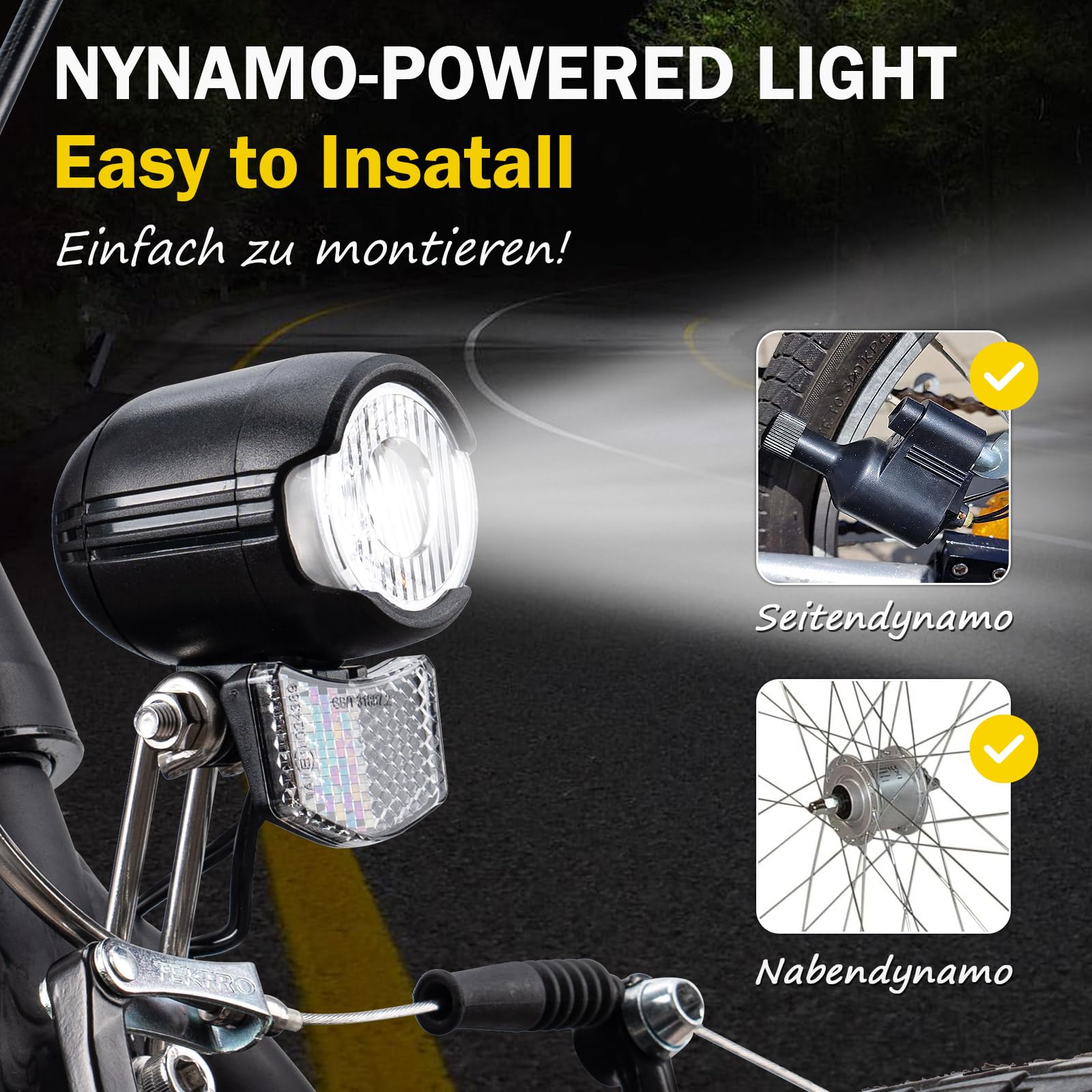 B-Germany Lampe de vélo rétro à LED dynamo 30 lux avec homologation StVZO B-Germany Lampe de vélo rétro à LED dynamo 30 lux avec homologation StVZO