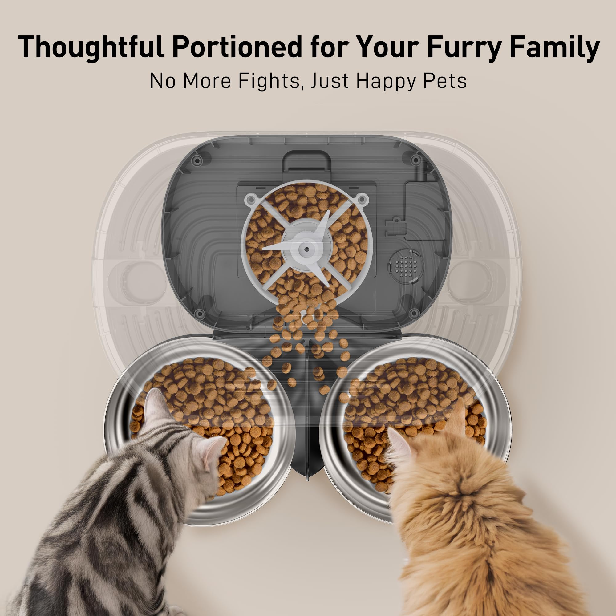 VOLUAS Automatic Cat Feeders for Two Cats,Stainless Steel 5L Pet Feeder for Cats and Dogs Timed Cat Feeder Pet Dry Food Dispenser, Silver Black - image 4