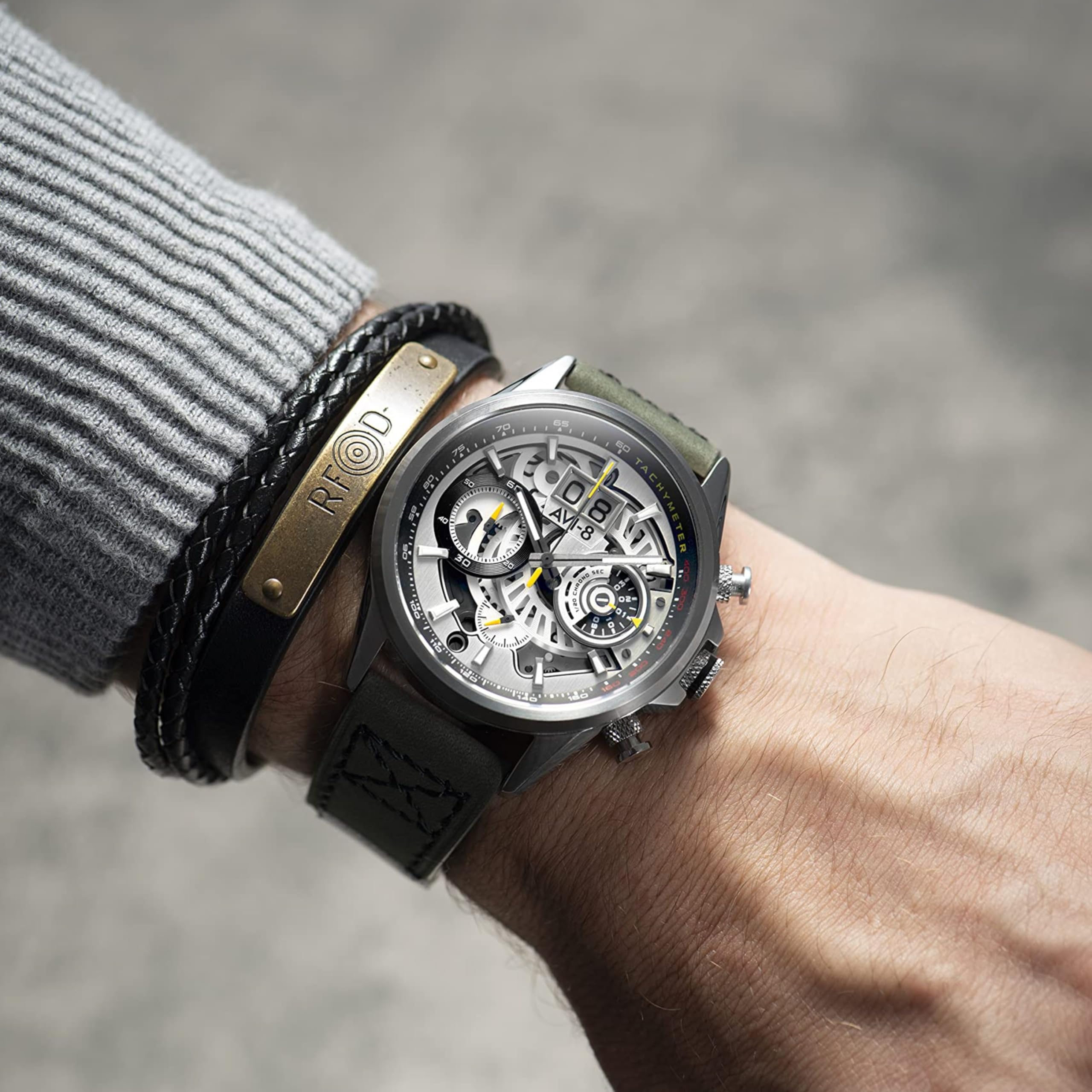 AVI-8 Hawker Harrier Matador Herren-Chronograph, 44 mm, mit Lederband, AV-4125