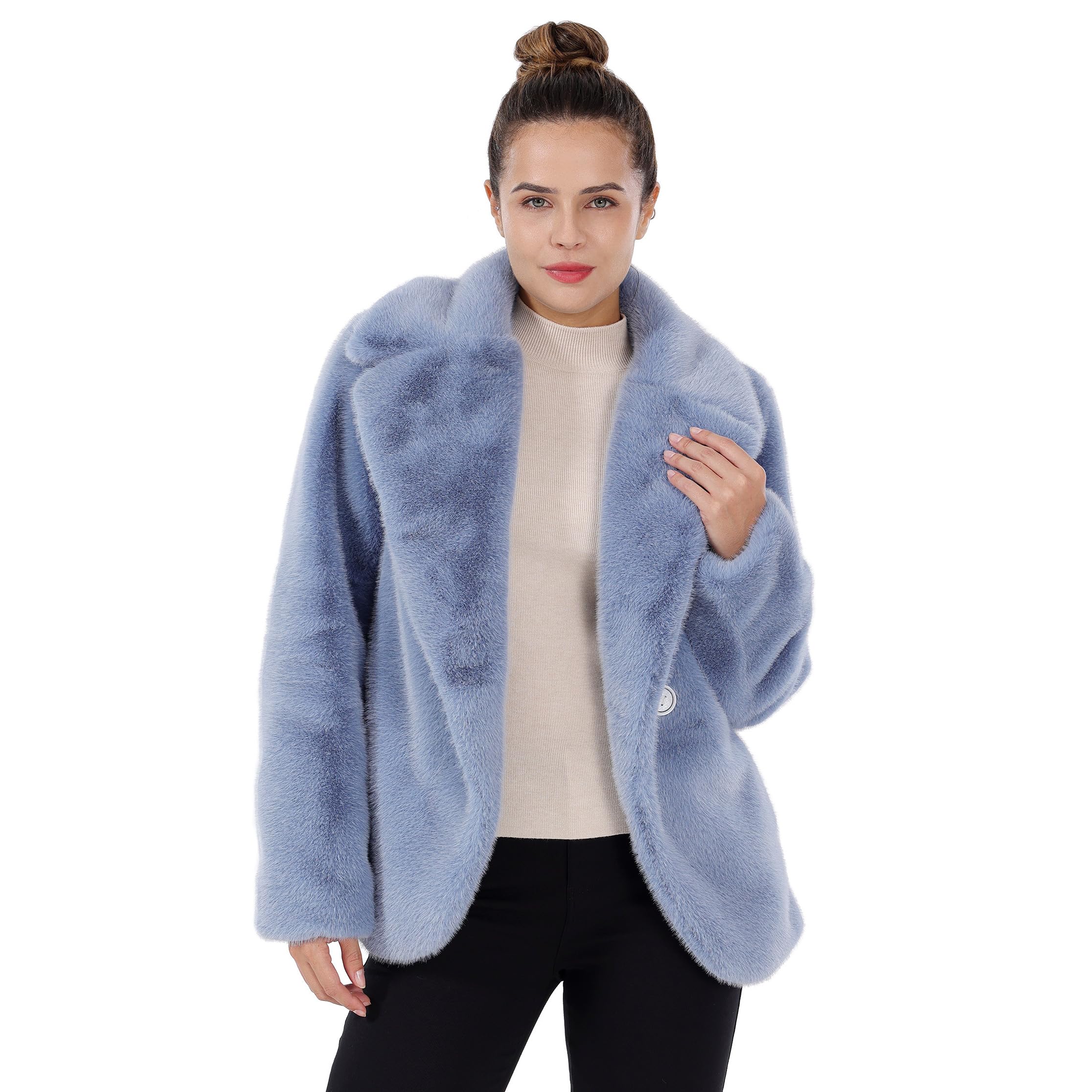 LUSI MADAM Women's Faux Fur Coat Fall Winter Wedding Lapel Faux Mink Fur Fluffy Cardigan Jacket Formal Coats with Pockets