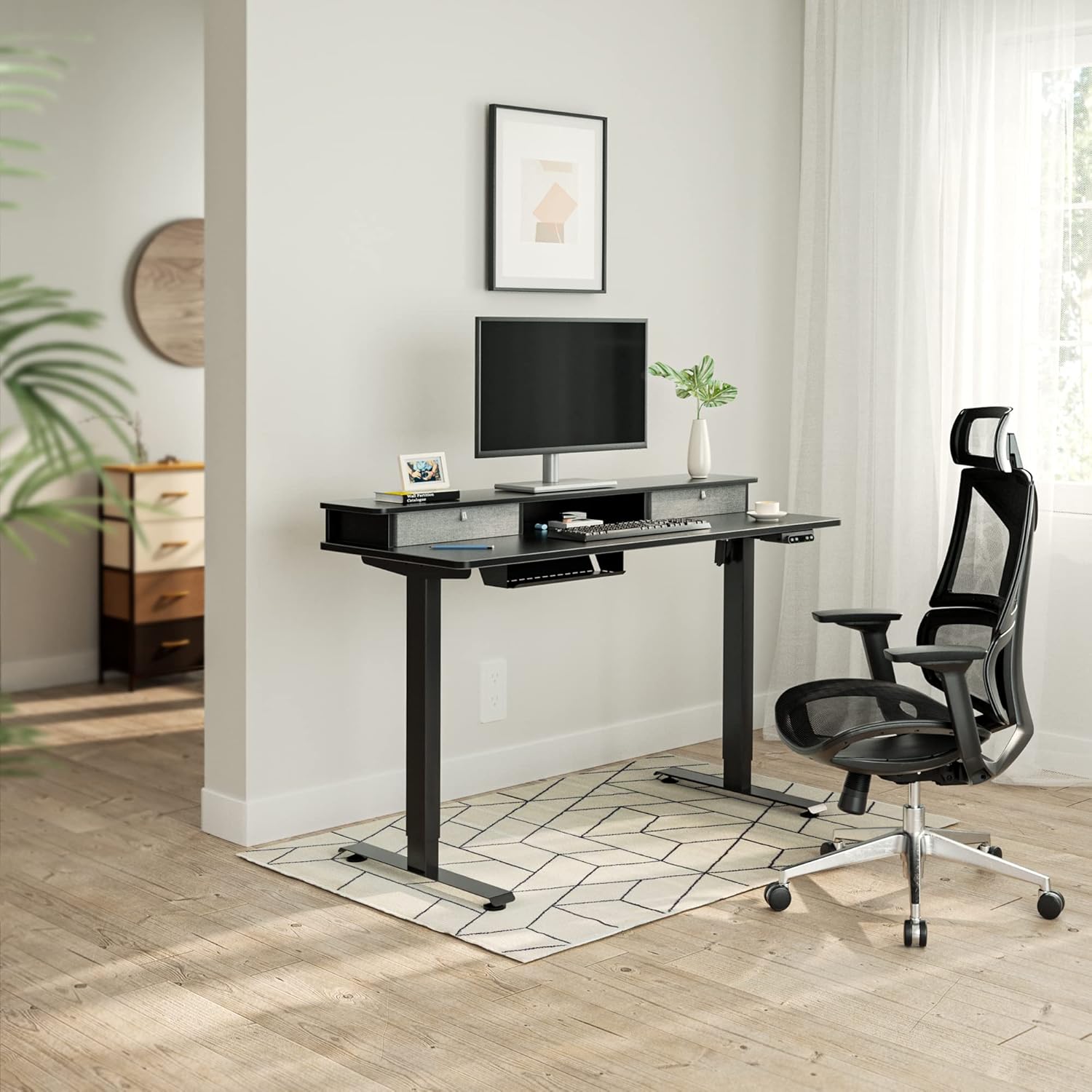 BANTI Electric Standing Desk with Upper Double Drawer 55x24