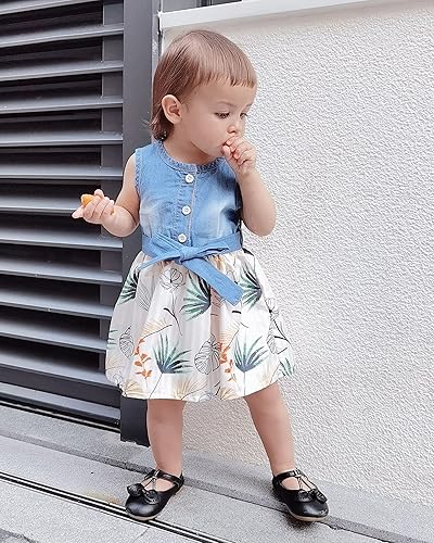 Miniatura 2 de Saeaby Vestido de Niña Bebé Ropa de Verano para Niña Pequeña Vestido sin Mangas para Bebé Vestido de Mezclilla con Flores Vestido de Verano Vestidos