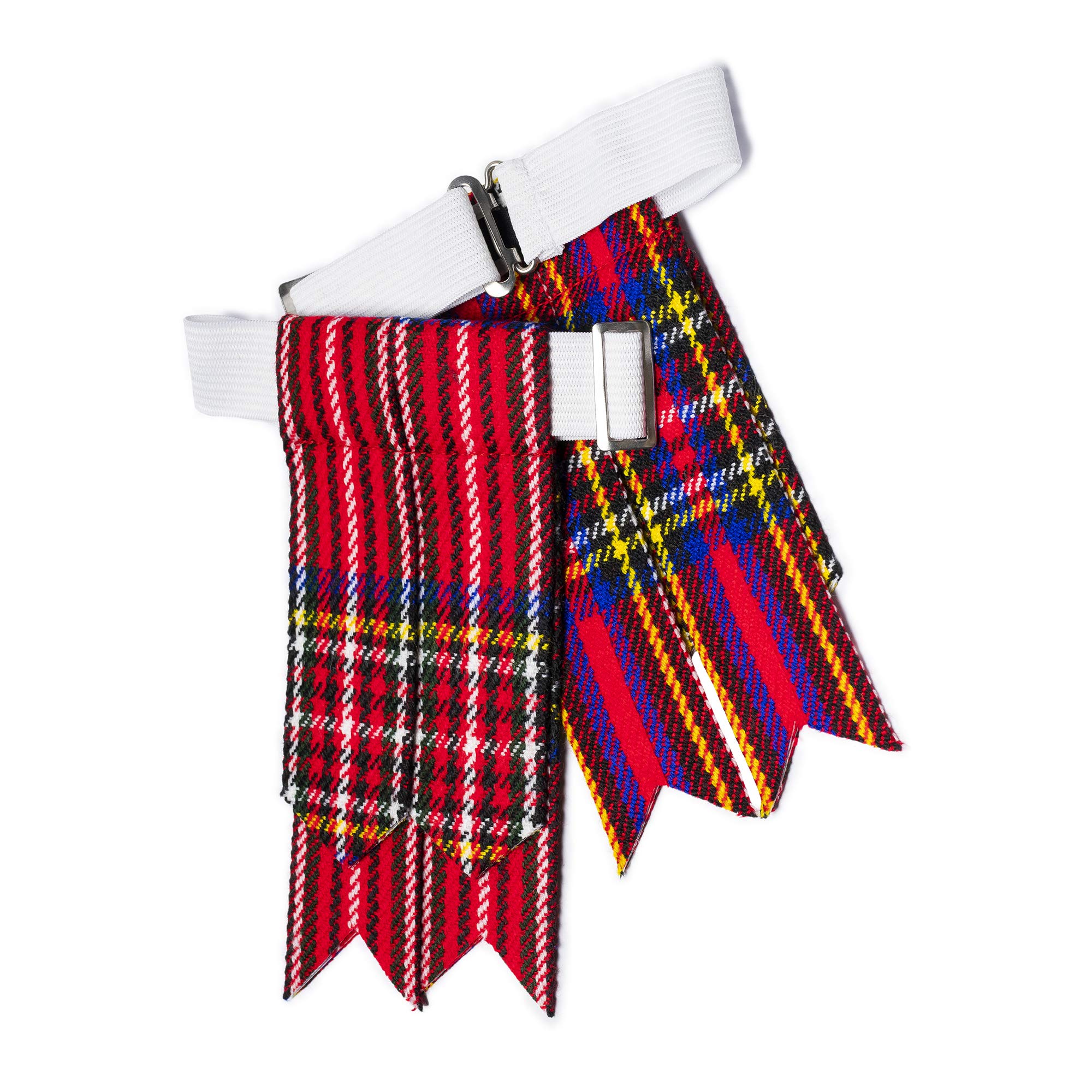 YAS Kilt Flashes for Men with Heavy Buckle Adjusters, Plain & Tartan Socks kilt Flashes/Acrylic Wool Garter Pointed (Royal Stewart)