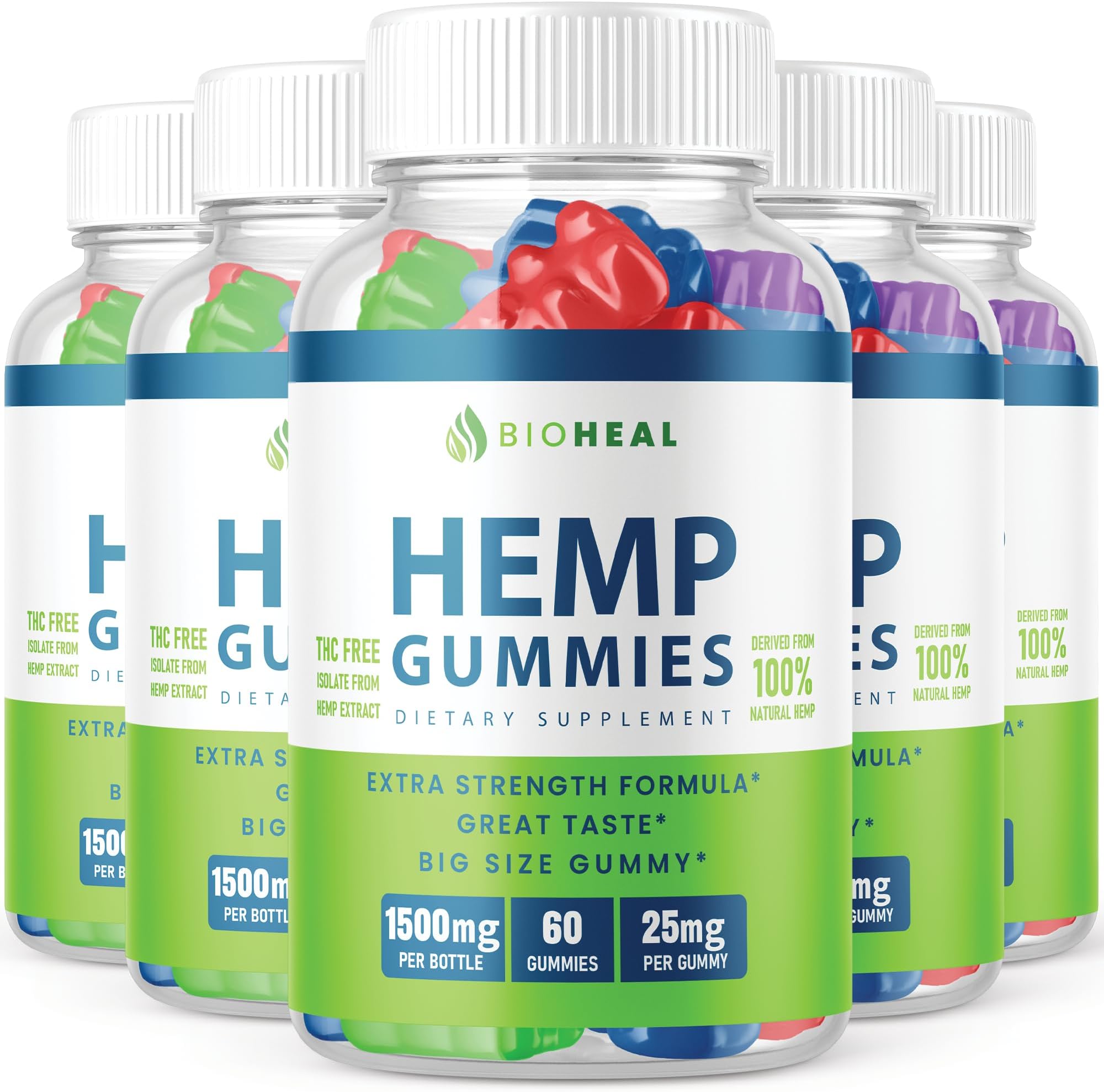 (5 Pack) BioHeal Gummies - Official Formula - Bioheal Gummies with Hemp Extract Extra Strength Performance Hemp Blend, Great Taste, Bio Heal Big Size Gummy, 1500mg Per Bottle New 2023 (300 Gummies)